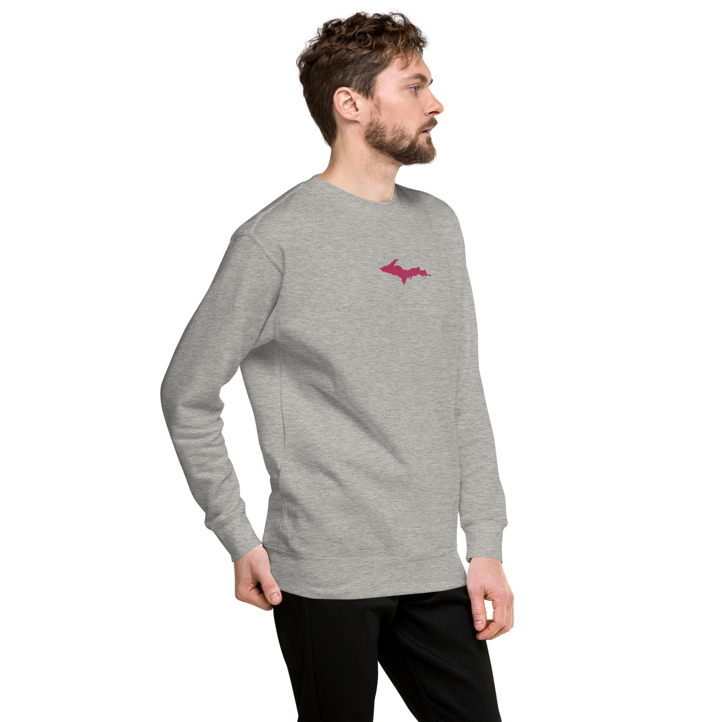 Michigan Upper Peninsula Sweatshirt (w/ Embroidered Pink UP Outline) | Unisex Premium