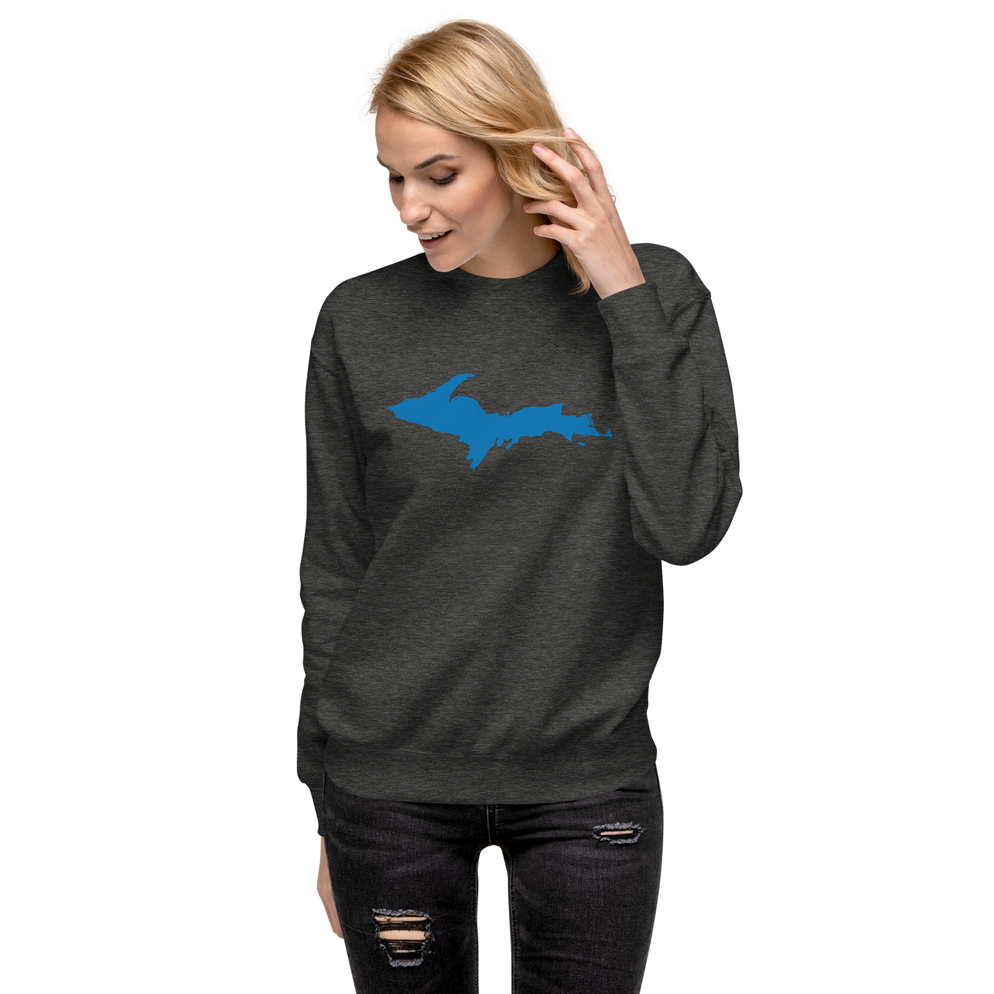 Michigan Upper Peninsula Sweatshirt (w/ Azure UP Outline) | Unisex Premium