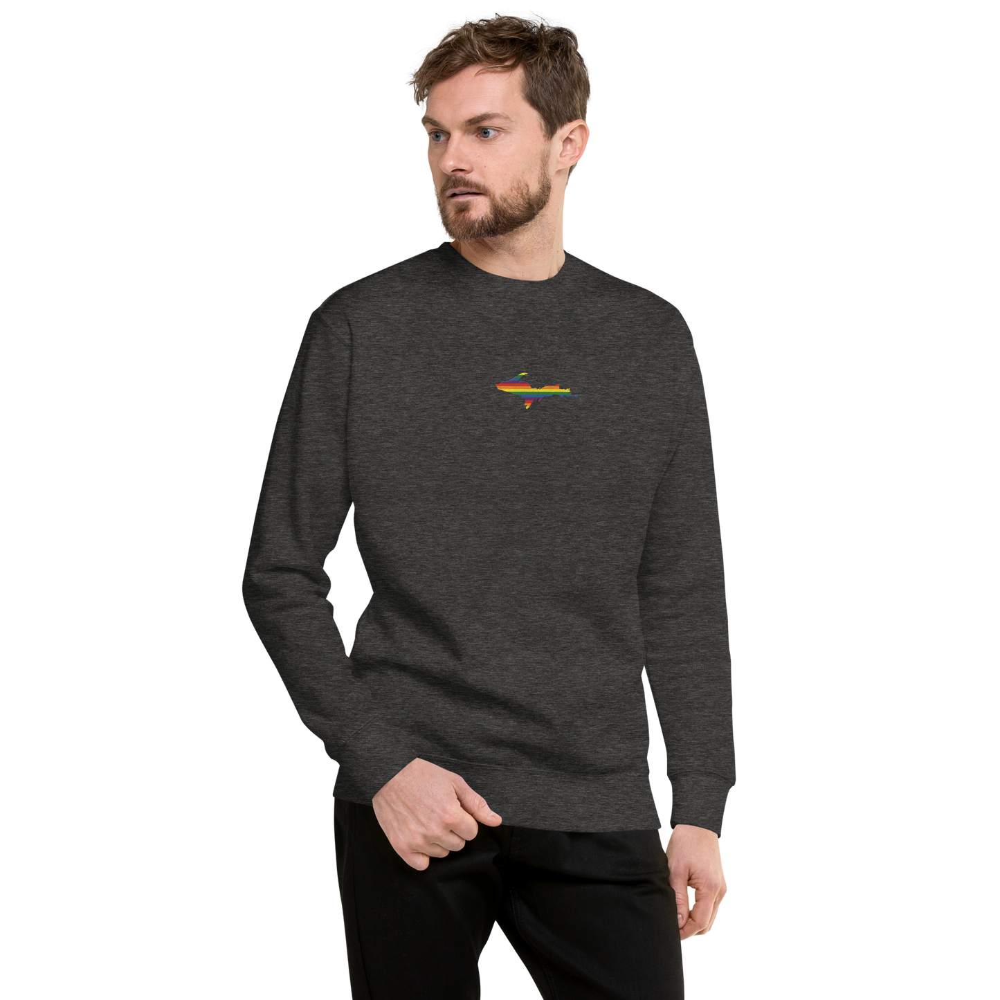 Michigan Upper Peninsula Sweatshirt (w/ Embroidered UP Pride Flag Outline) | Unisex Premium