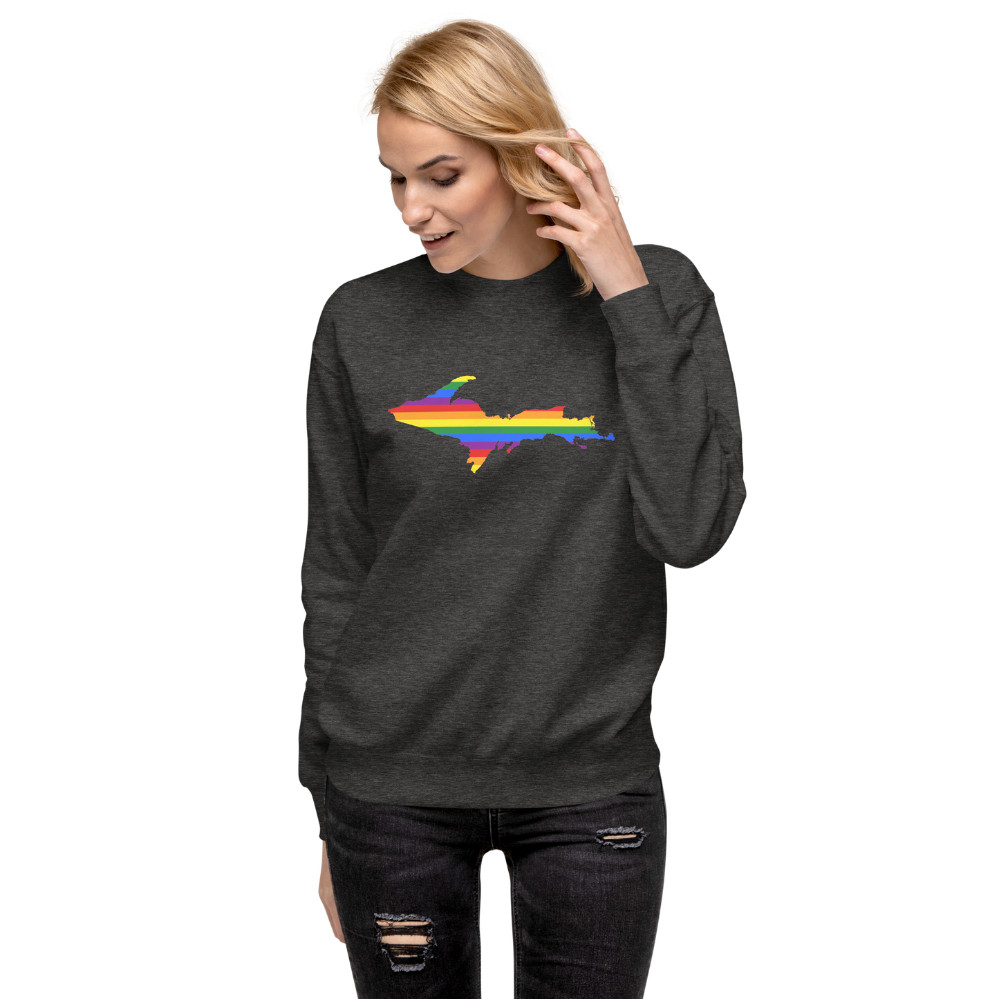 Michigan Upper Peninsula Sweatshirt (w/ UP Pride Flag Outline) | Unisex Premium