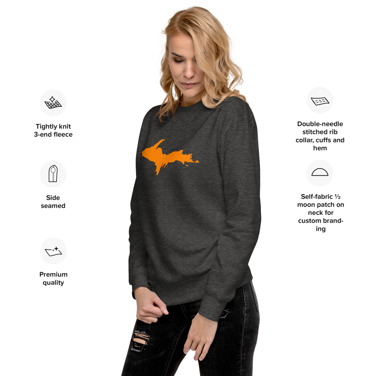 Michigan Upper Peninsula Sweatshirt (w/ Orange UP Outline) | Unisex Premium