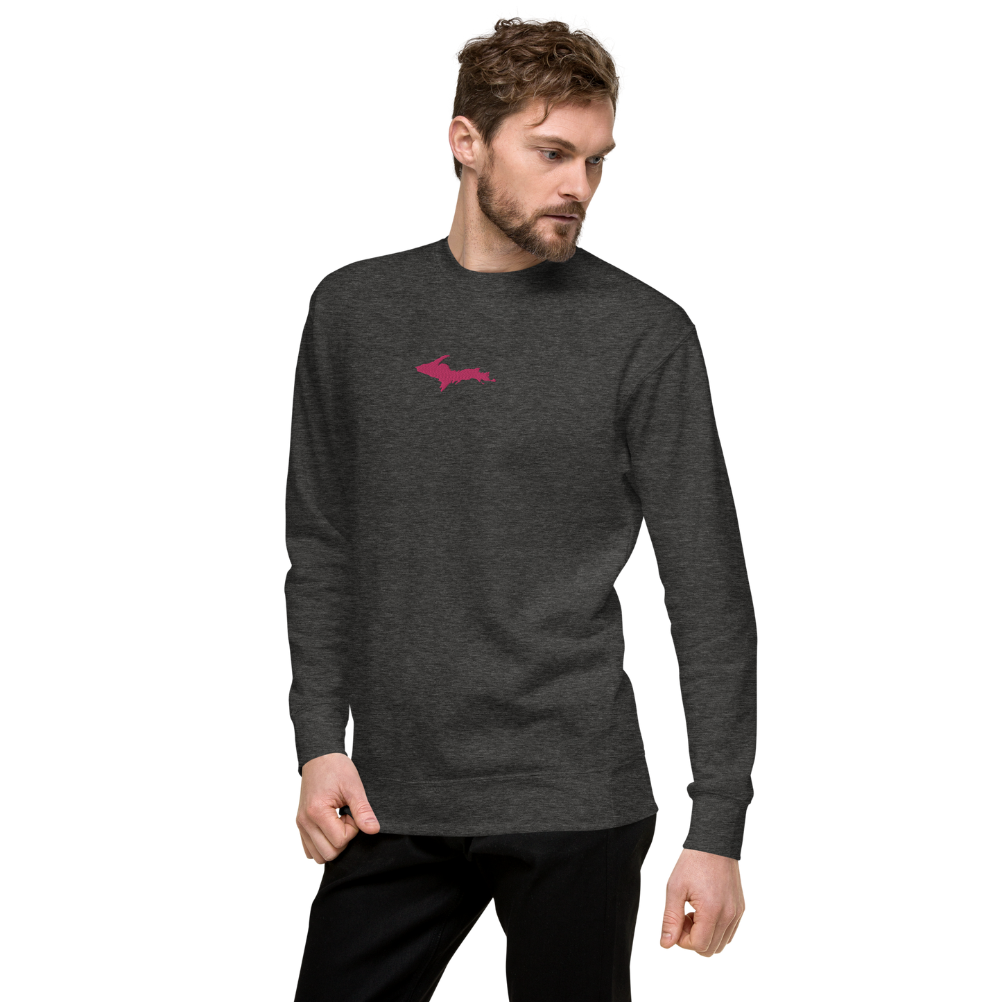 Michigan Upper Peninsula Sweatshirt (w/ Embroidered Pink UP Outline) | Unisex Premium