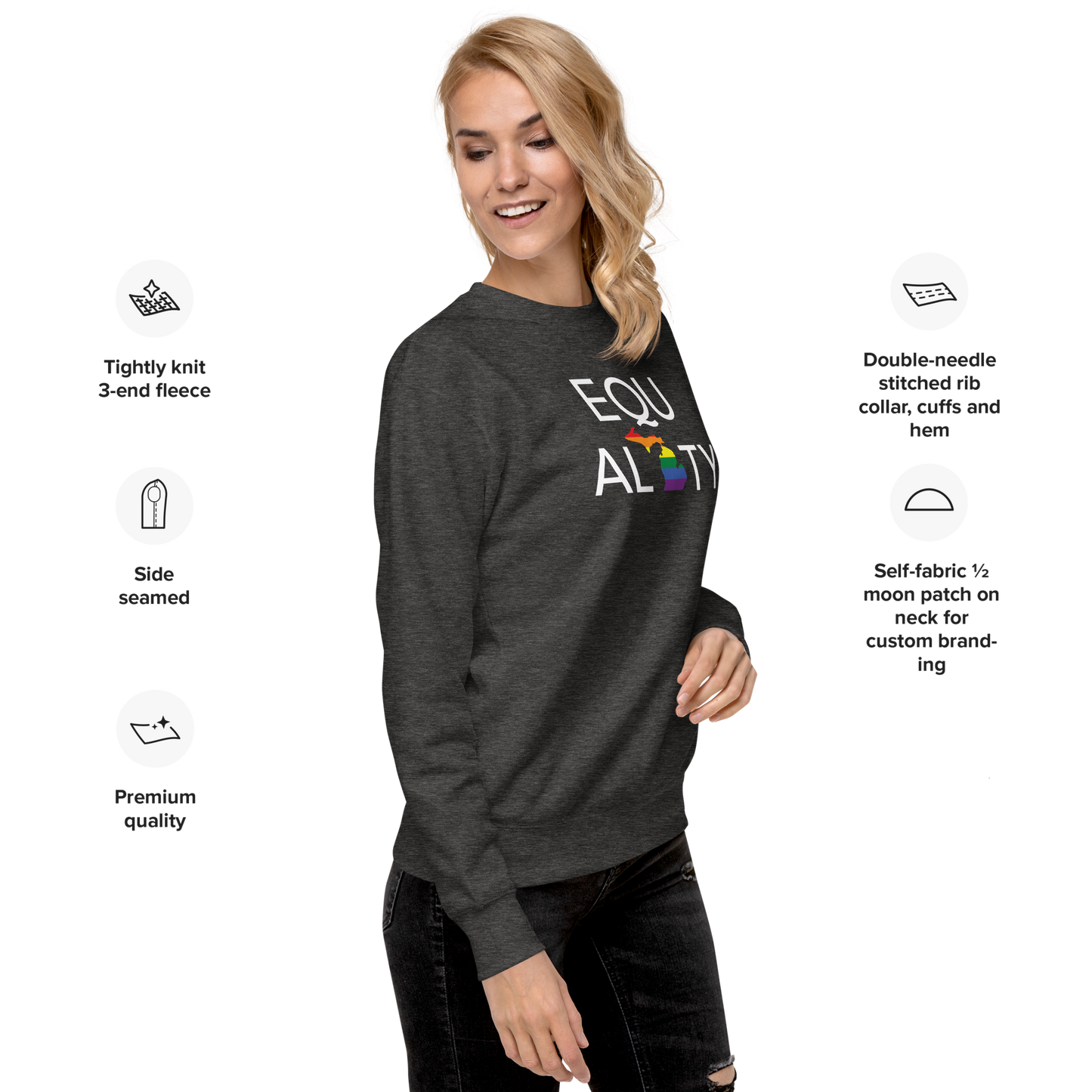 Michigan 'Equality' Premium Sweatshirt (LGBTQ Pride Colors)