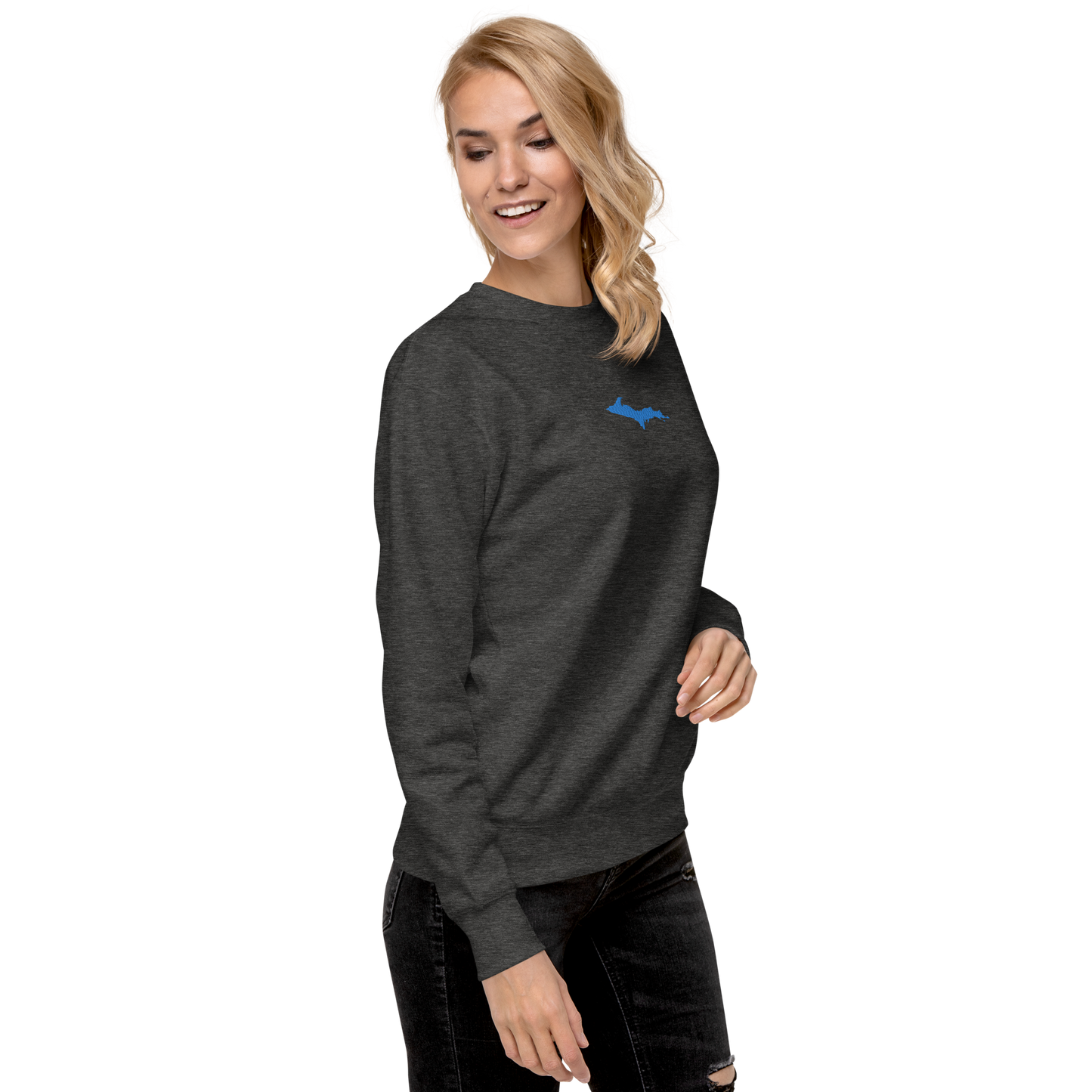 Michigan Upper Peninsula Sweatshirt (w/ Embroidered Azure UP Outline) | Unisex Premium