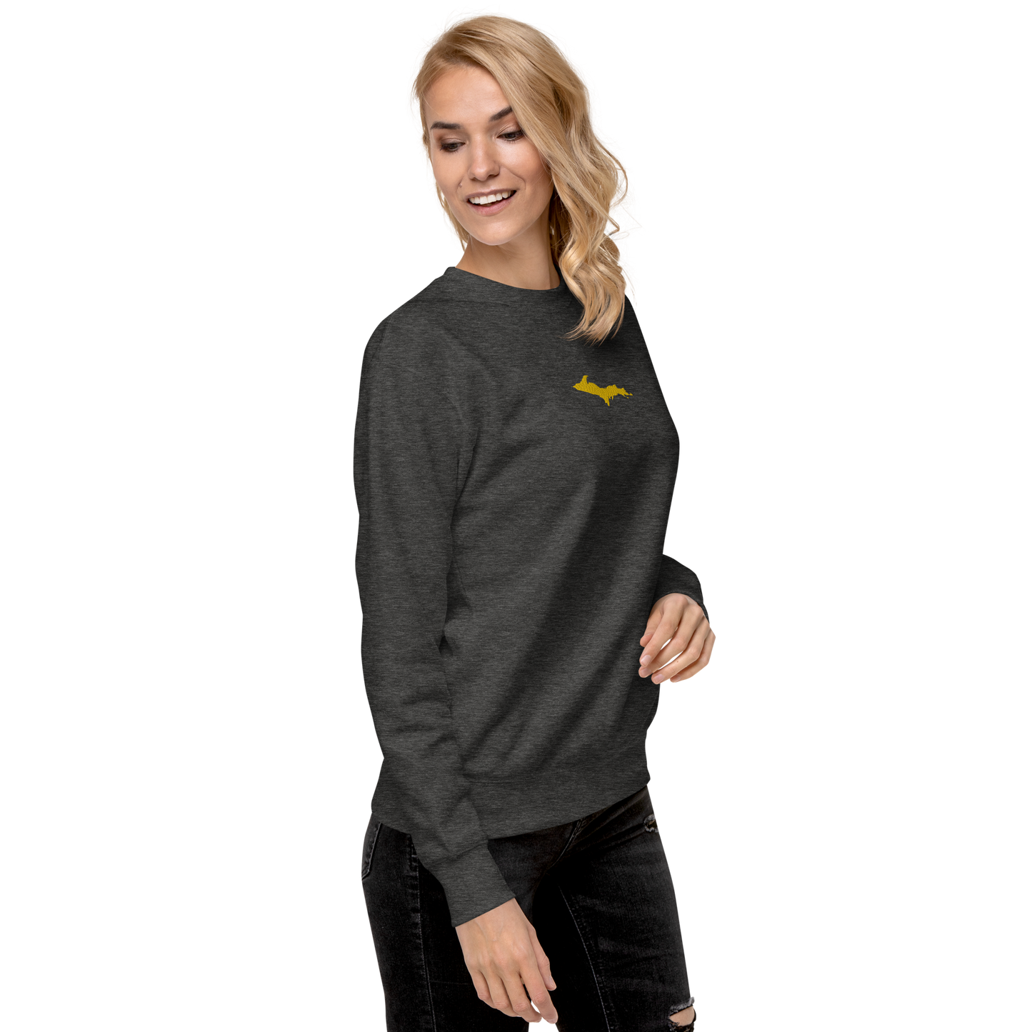 Michigan Upper Peninsula Sweatshirt (w/ Embroidered Gold UP Outline) | Unisex Premium