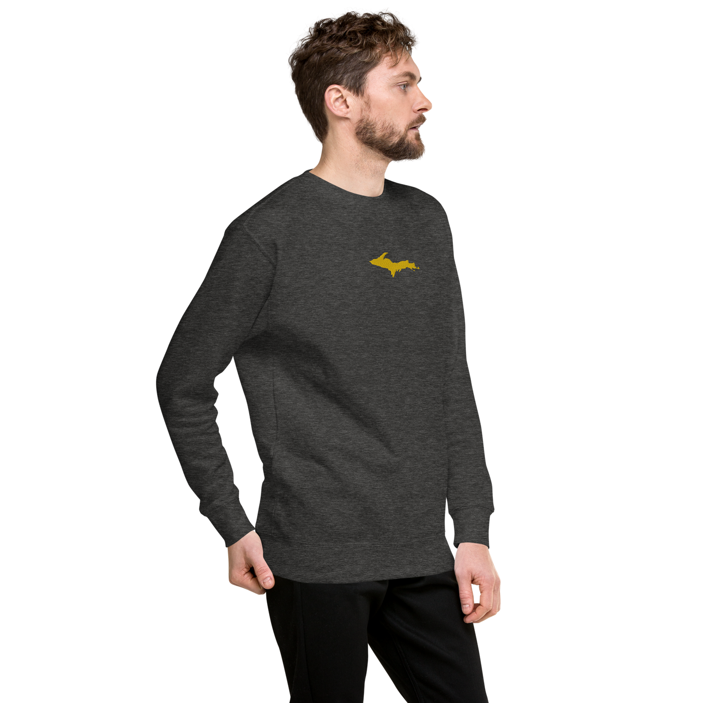 Michigan Upper Peninsula Sweatshirt (w/ Embroidered Gold UP Outline) | Unisex Premium