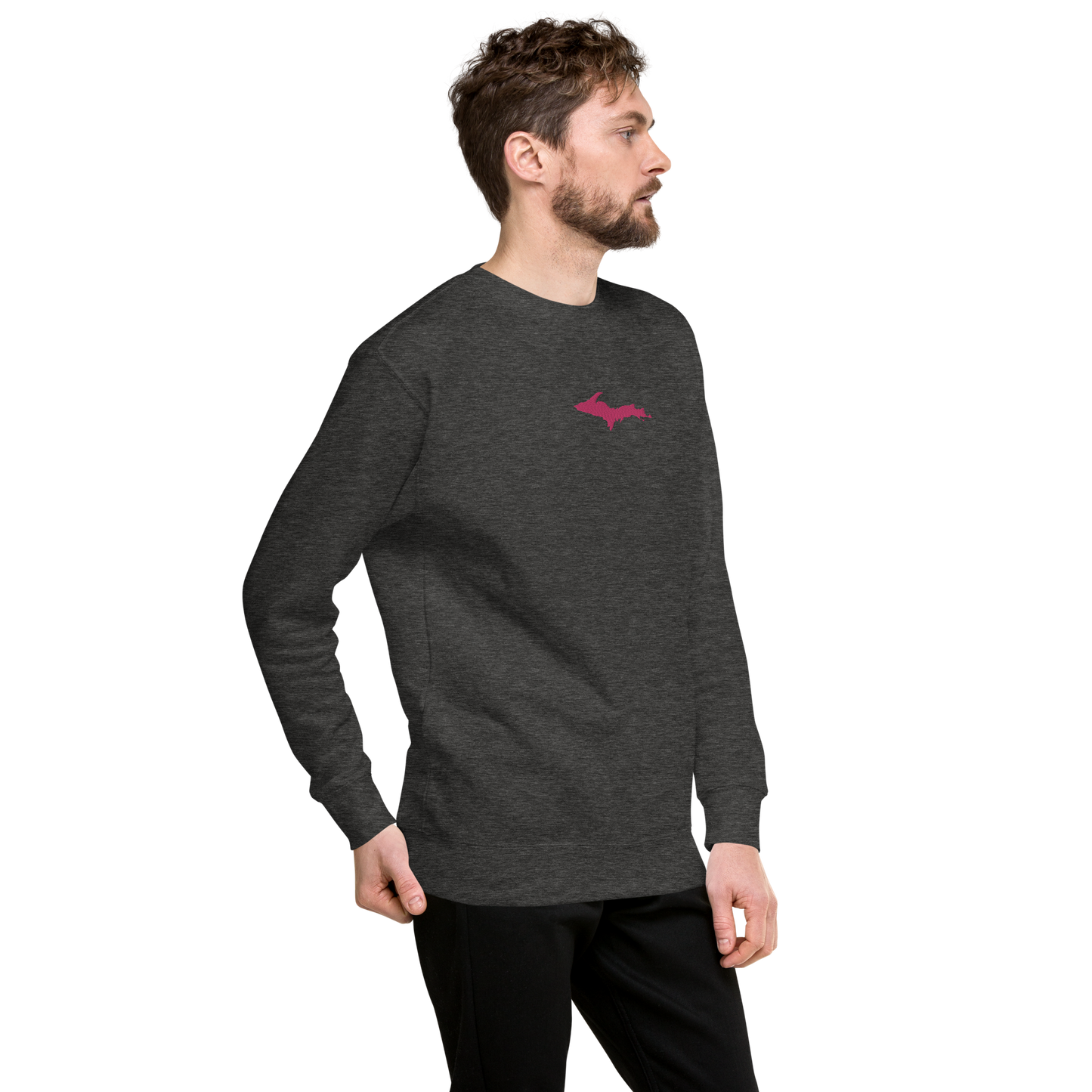 Michigan Upper Peninsula Sweatshirt (w/ Embroidered Pink UP Outline) | Unisex Premium