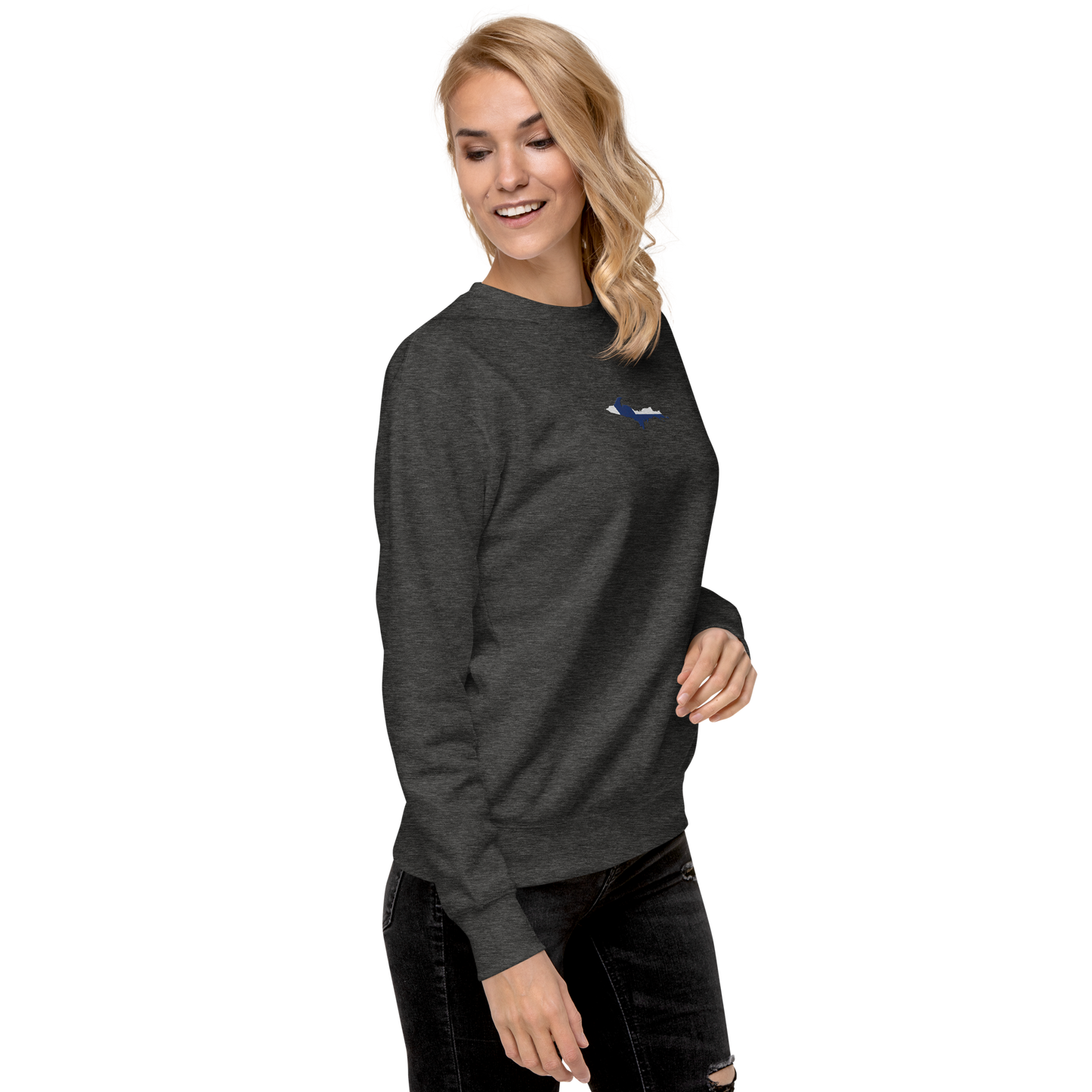 Michigan Upper Peninsula Sweatshirt (Embroidered w/ UP Finland Flag Outline) | Unisex Premium