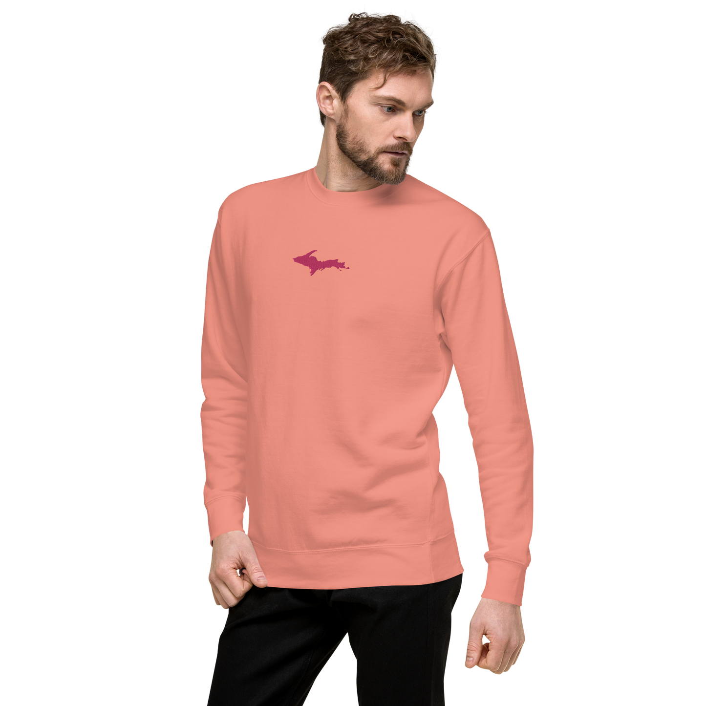 Michigan Upper Peninsula Sweatshirt (w/ Embroidered Pink UP Outline) | Unisex Premium