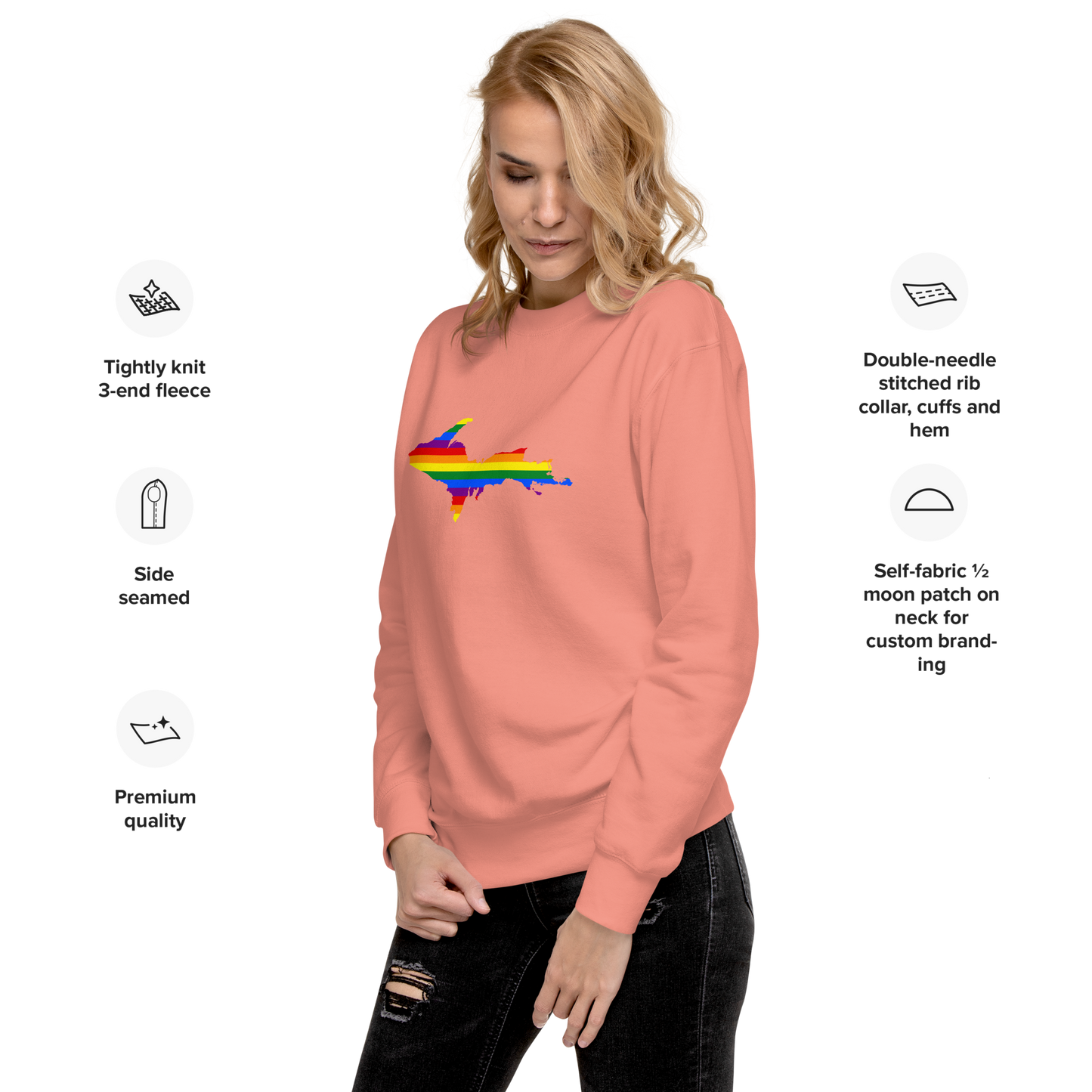 Michigan Upper Peninsula Sweatshirt (w/ UP Pride Flag Outline) | Unisex Premium