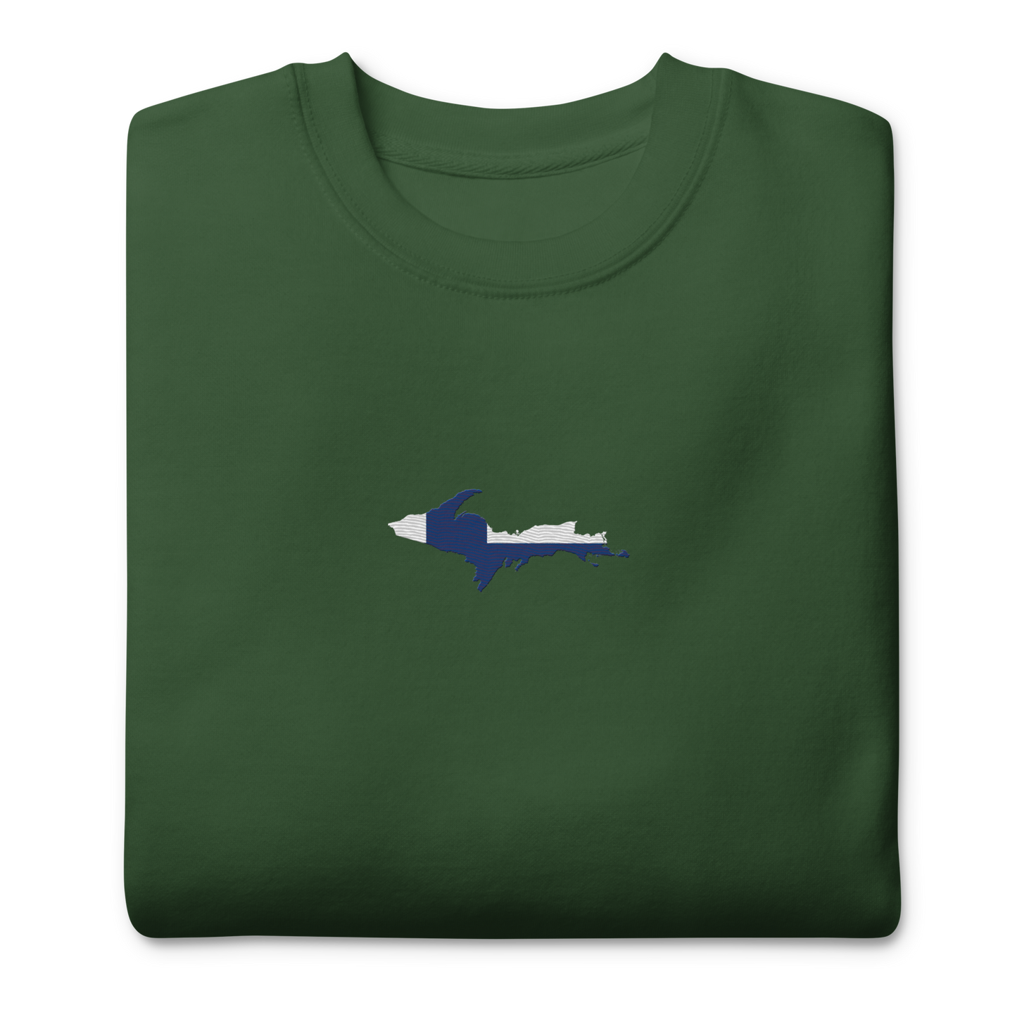 Michigan Upper Peninsula Sweatshirt (Embroidered w/ UP Finland Flag Outline) | Unisex Premium