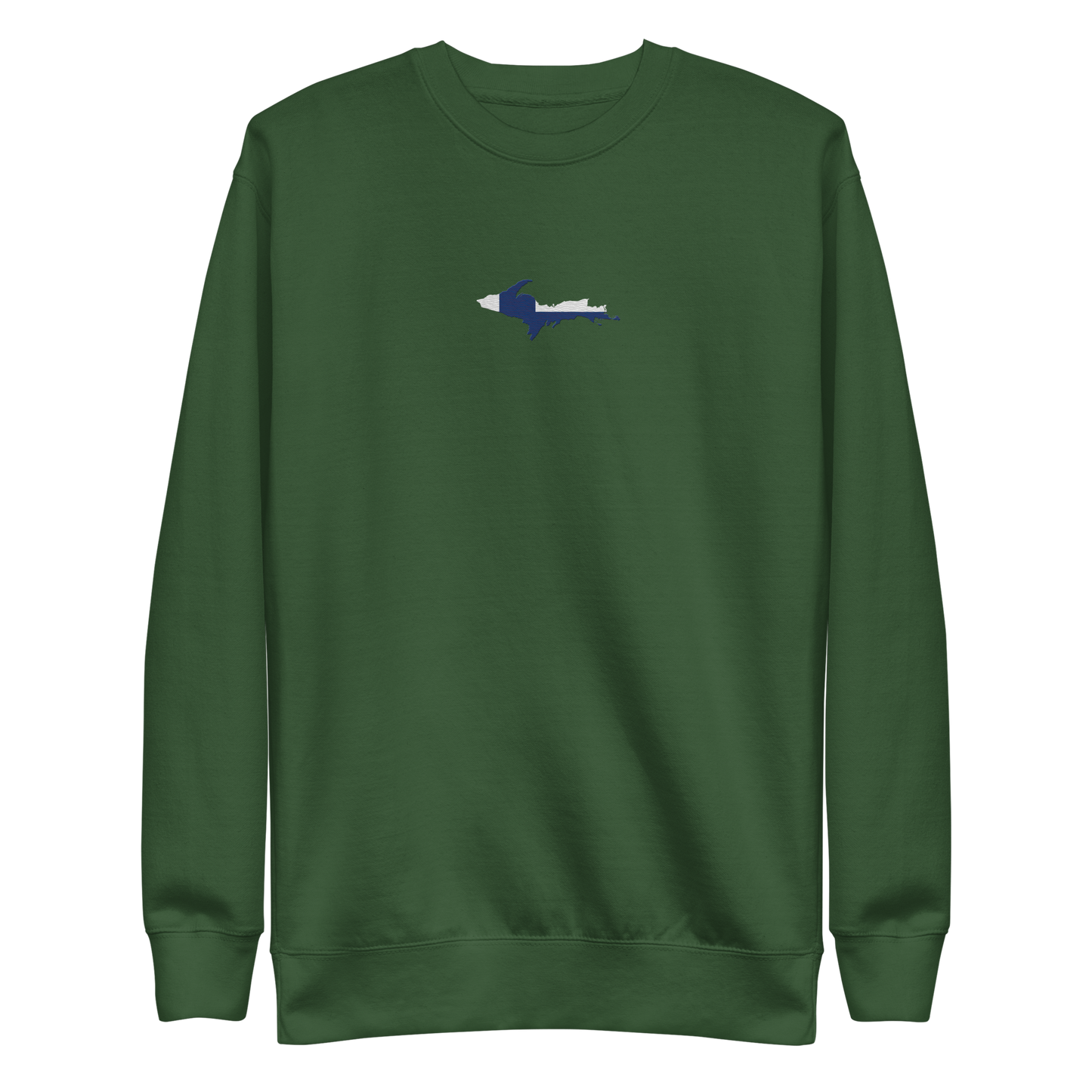 Michigan Upper Peninsula Sweatshirt (Embroidered w/ UP Finland Flag Outline) | Unisex Premium