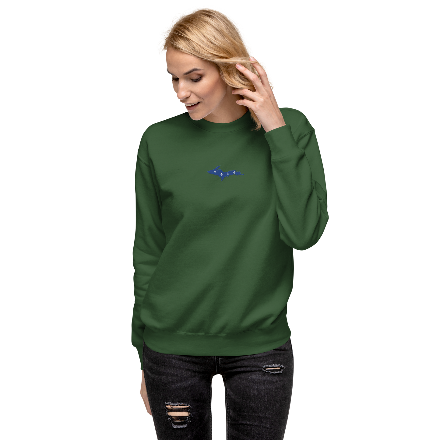 Michigan Upper Peninsula Sweatshirt (w/ Embroidered UP Quebec Flag Outline) | Unisex Premium