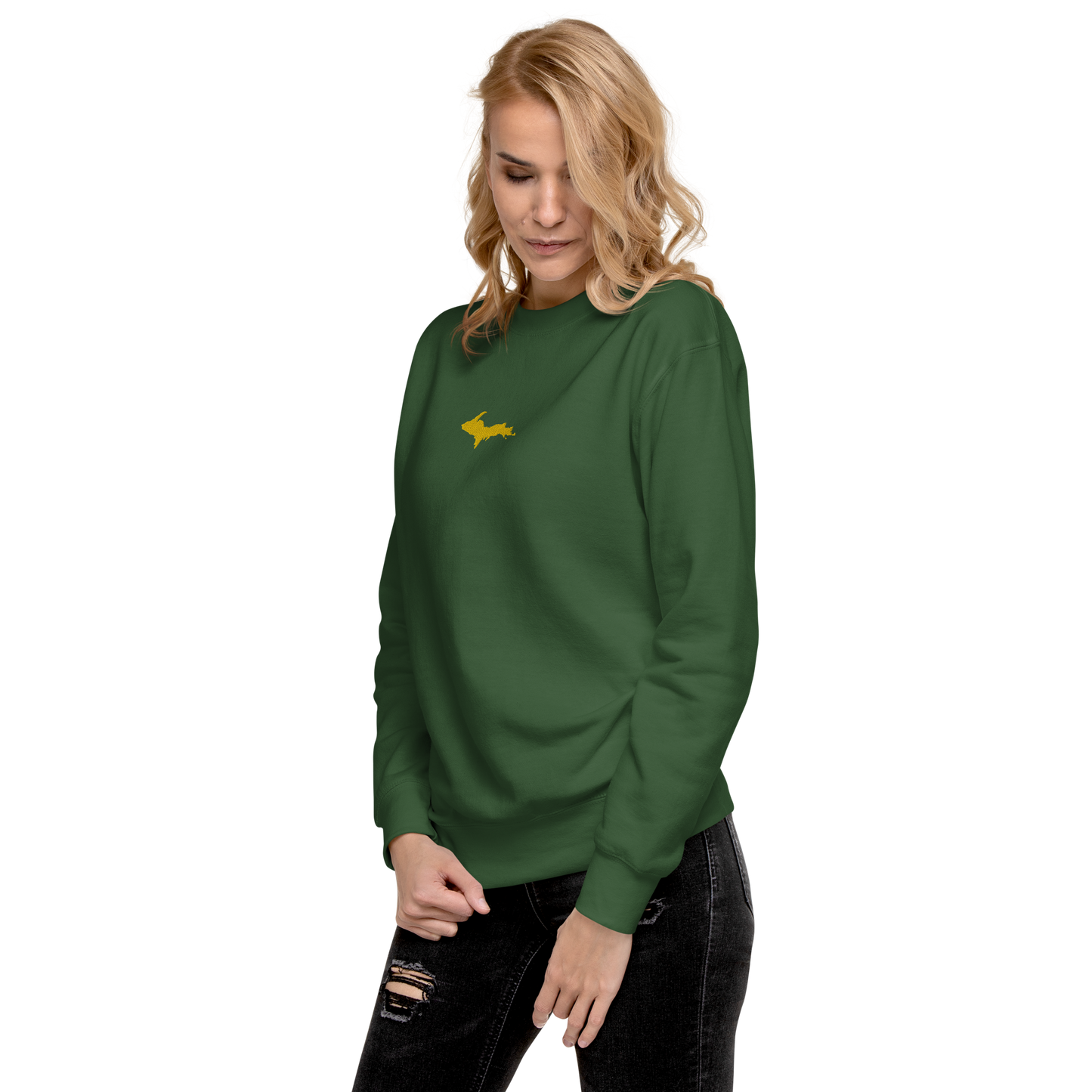 Michigan Upper Peninsula Sweatshirt (w/ Embroidered Gold UP Outline) | Unisex Premium