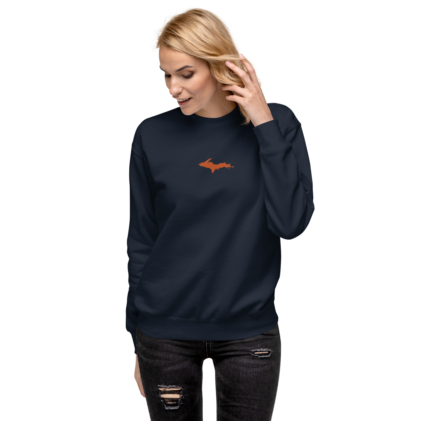 Michigan Upper Peninsula Sweatshirt (w/ Embroidered Orange UP Outline) | Unisex Premium