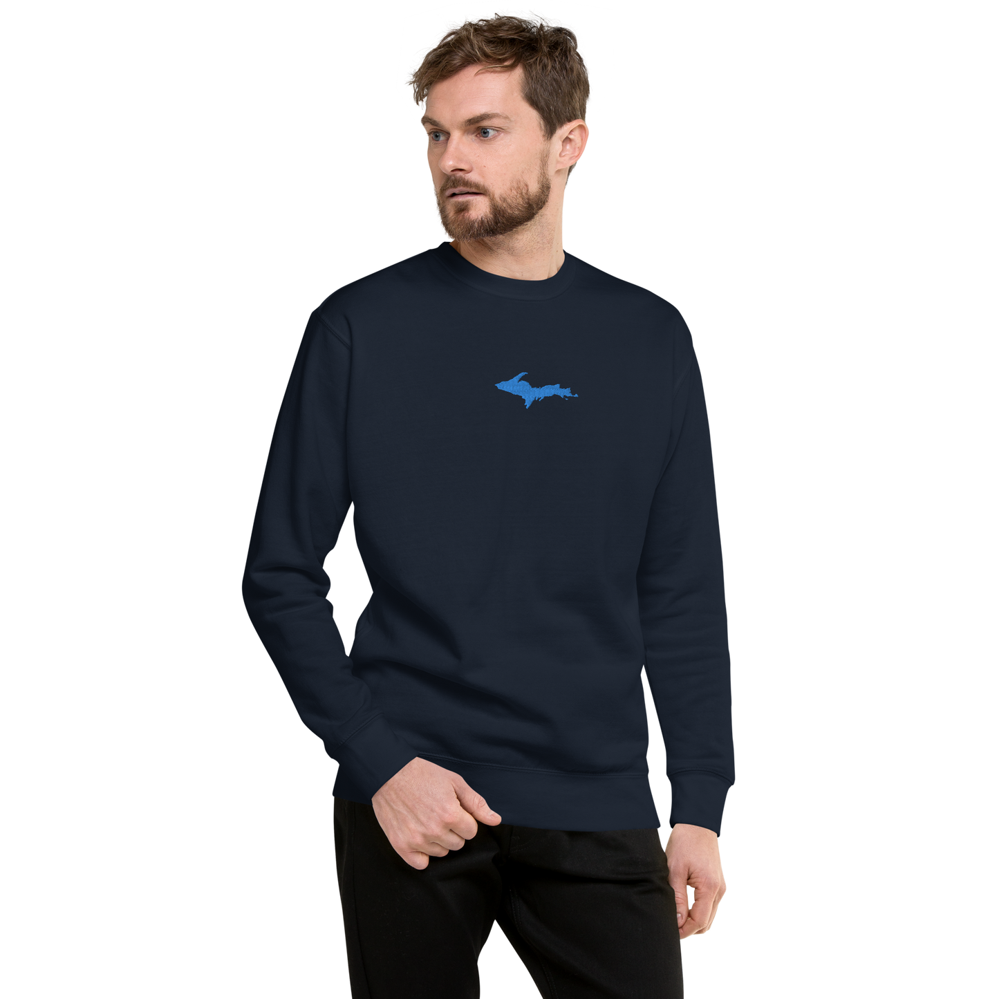 Michigan Upper Peninsula Sweatshirt (w/ Embroidered Azure UP Outline) | Unisex Premium