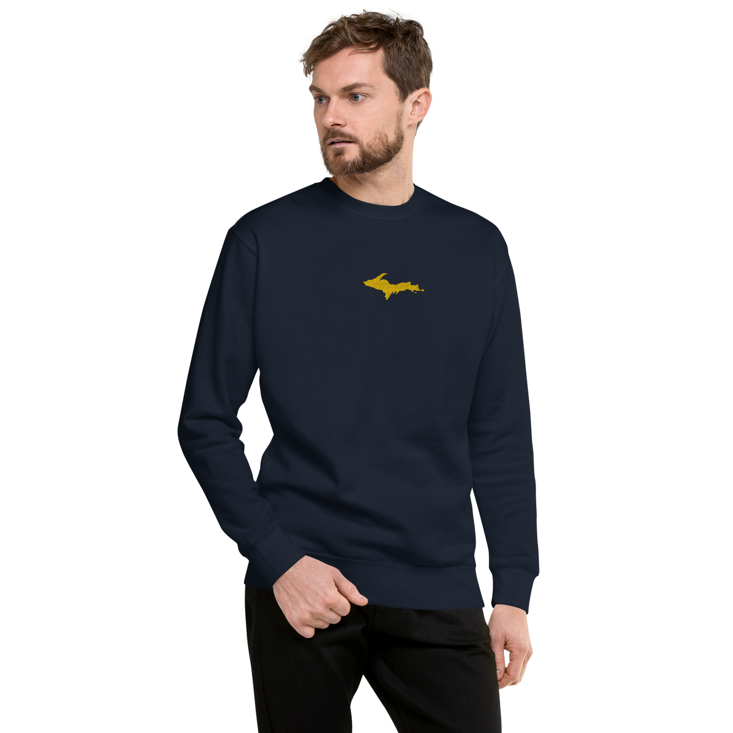 Michigan Upper Peninsula Sweatshirt (w/ Embroidered Gold UP Outline) | Unisex Premium