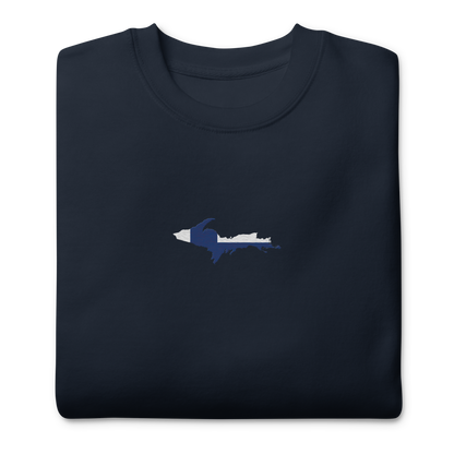 Michigan Upper Peninsula Sweatshirt (Embroidered w/ UP Finland Flag Outline) | Unisex Premium