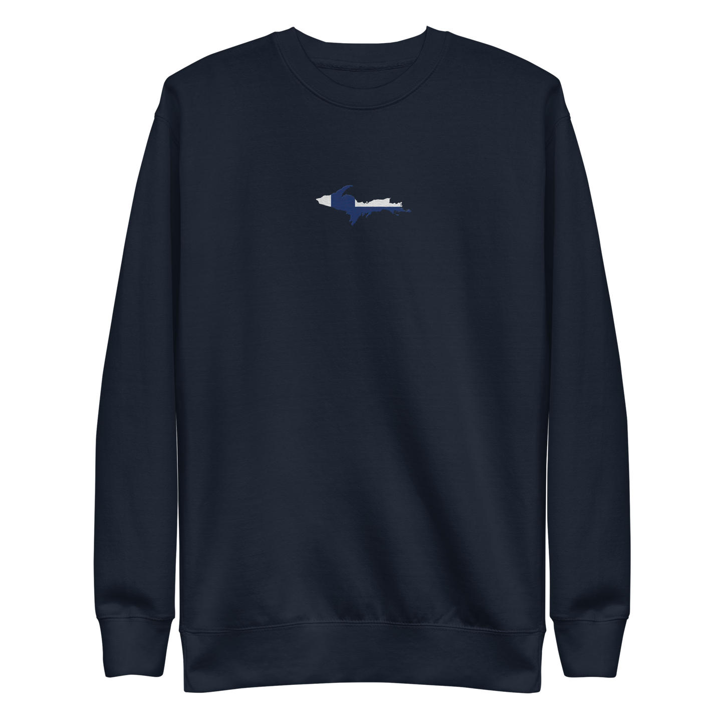 Michigan Upper Peninsula Sweatshirt (Embroidered w/ UP Finland Flag Outline) | Unisex Premium