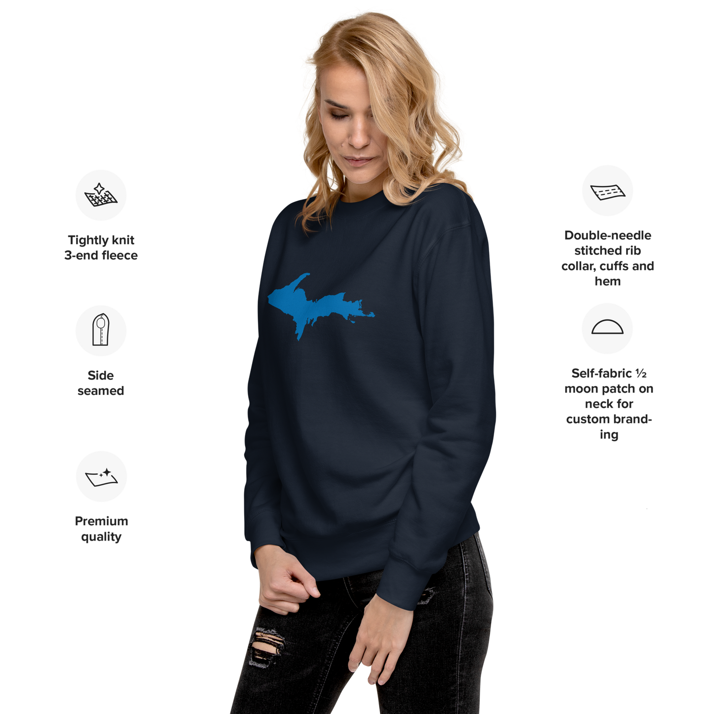 Michigan Upper Peninsula Sweatshirt (w/ Azure UP Outline) | Unisex Premium