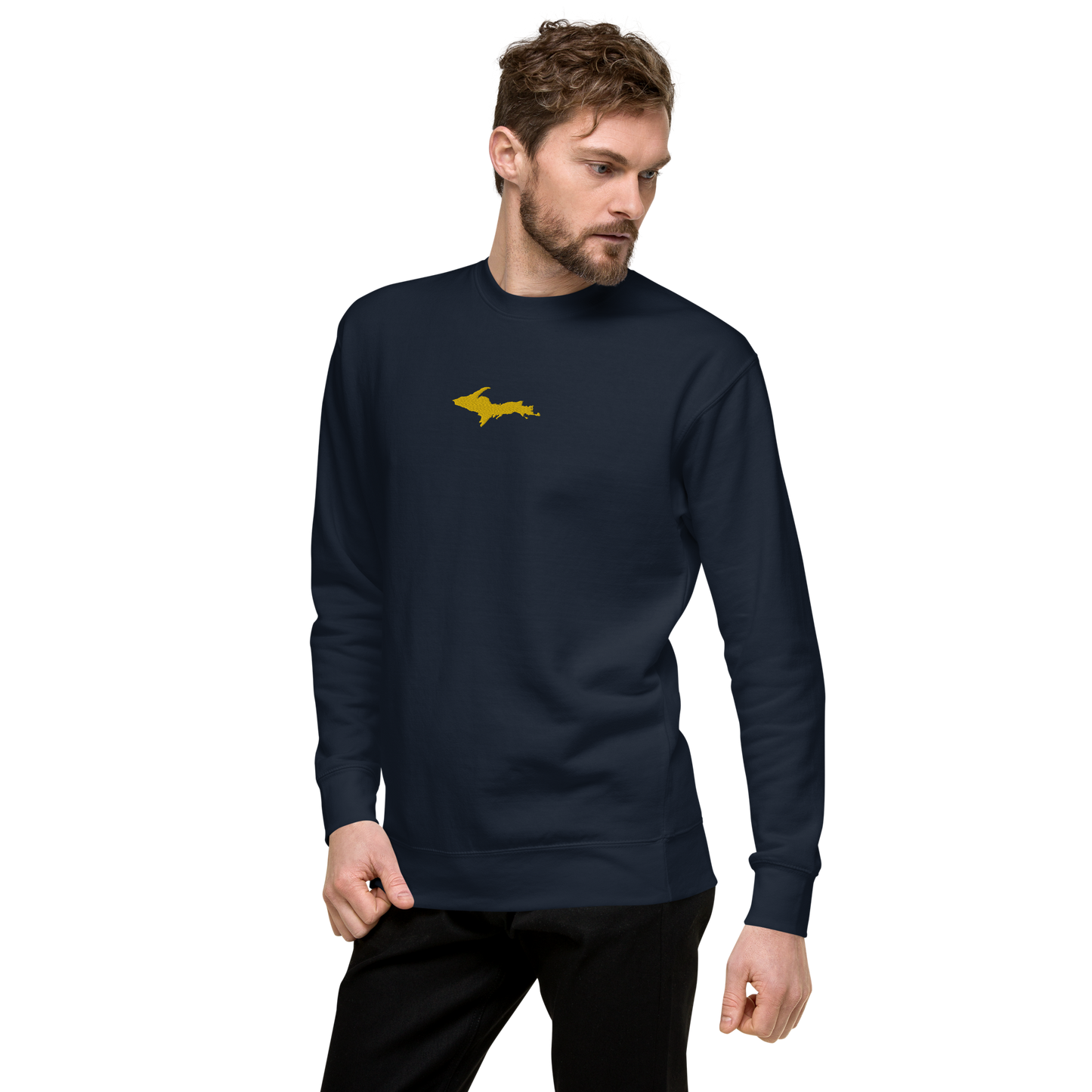 Michigan Upper Peninsula Sweatshirt (w/ Embroidered Gold UP Outline) | Unisex Premium