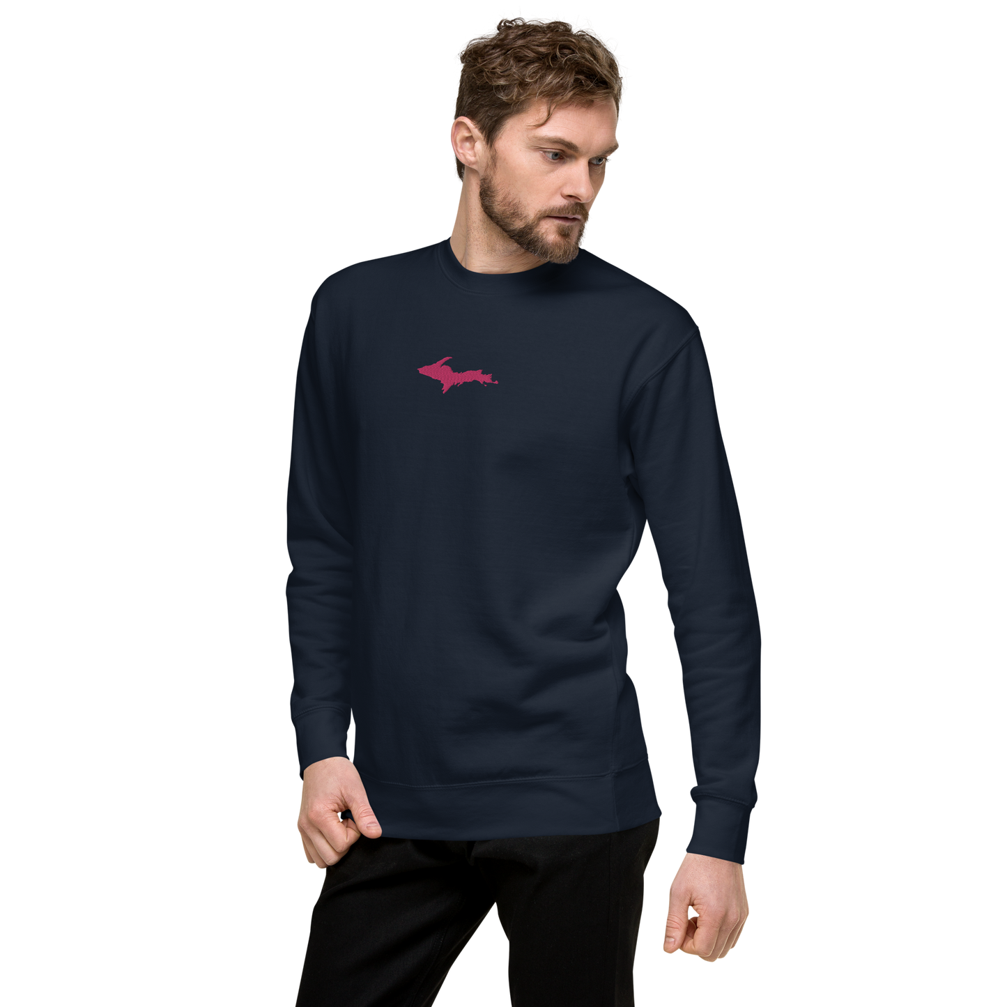 Michigan Upper Peninsula Sweatshirt (w/ Embroidered Pink UP Outline) | Unisex Premium