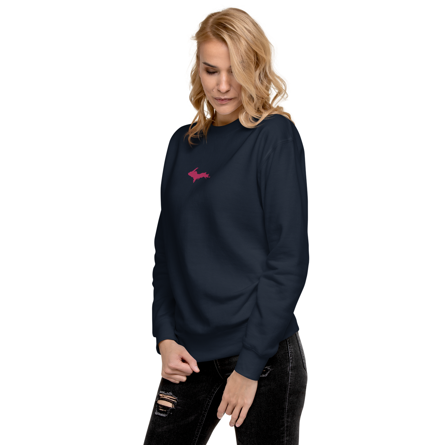 Michigan Upper Peninsula Sweatshirt (w/ Embroidered Pink UP Outline) | Unisex Premium