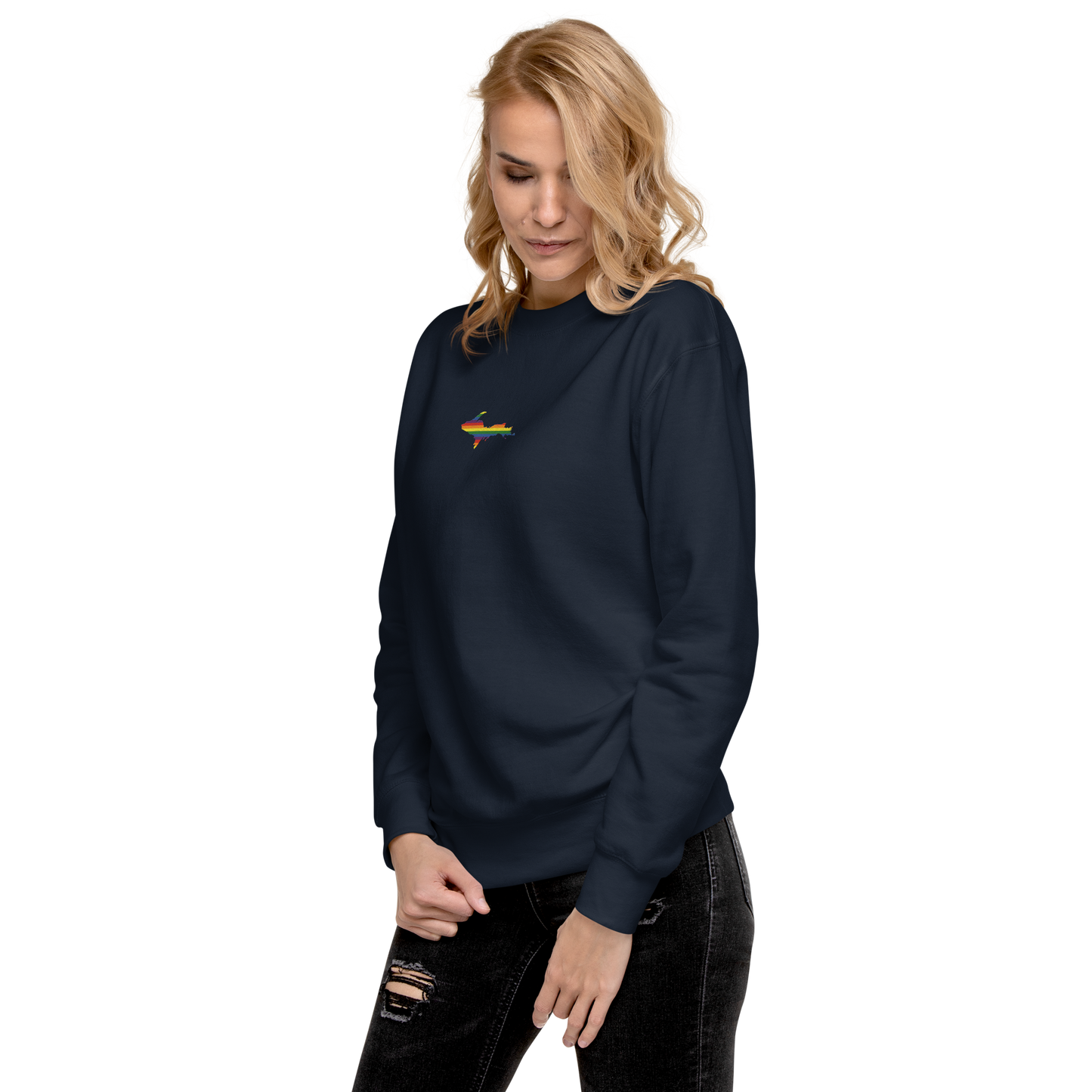 Michigan Upper Peninsula Sweatshirt (w/ Embroidered UP Pride Flag Outline) | Unisex Premium