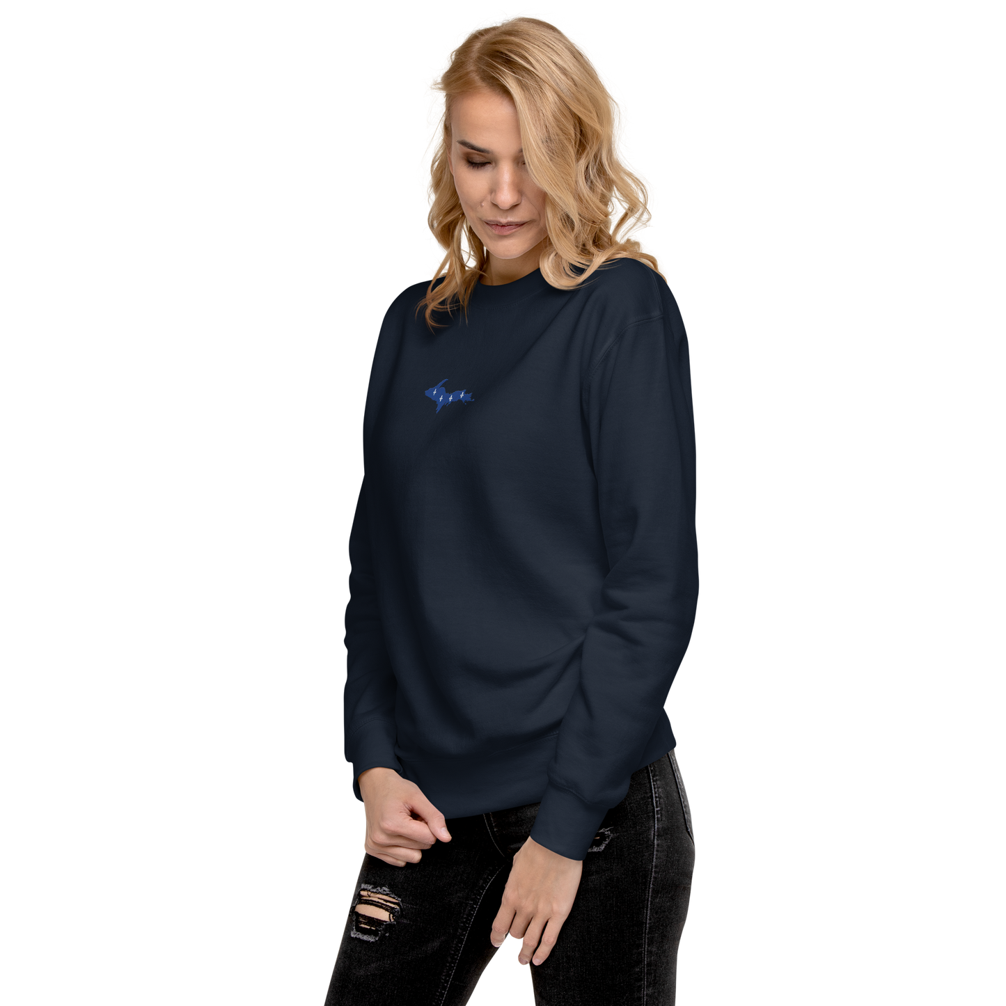 Michigan Upper Peninsula Sweatshirt (w/ Embroidered UP Quebec Flag Outline) | Unisex Premium