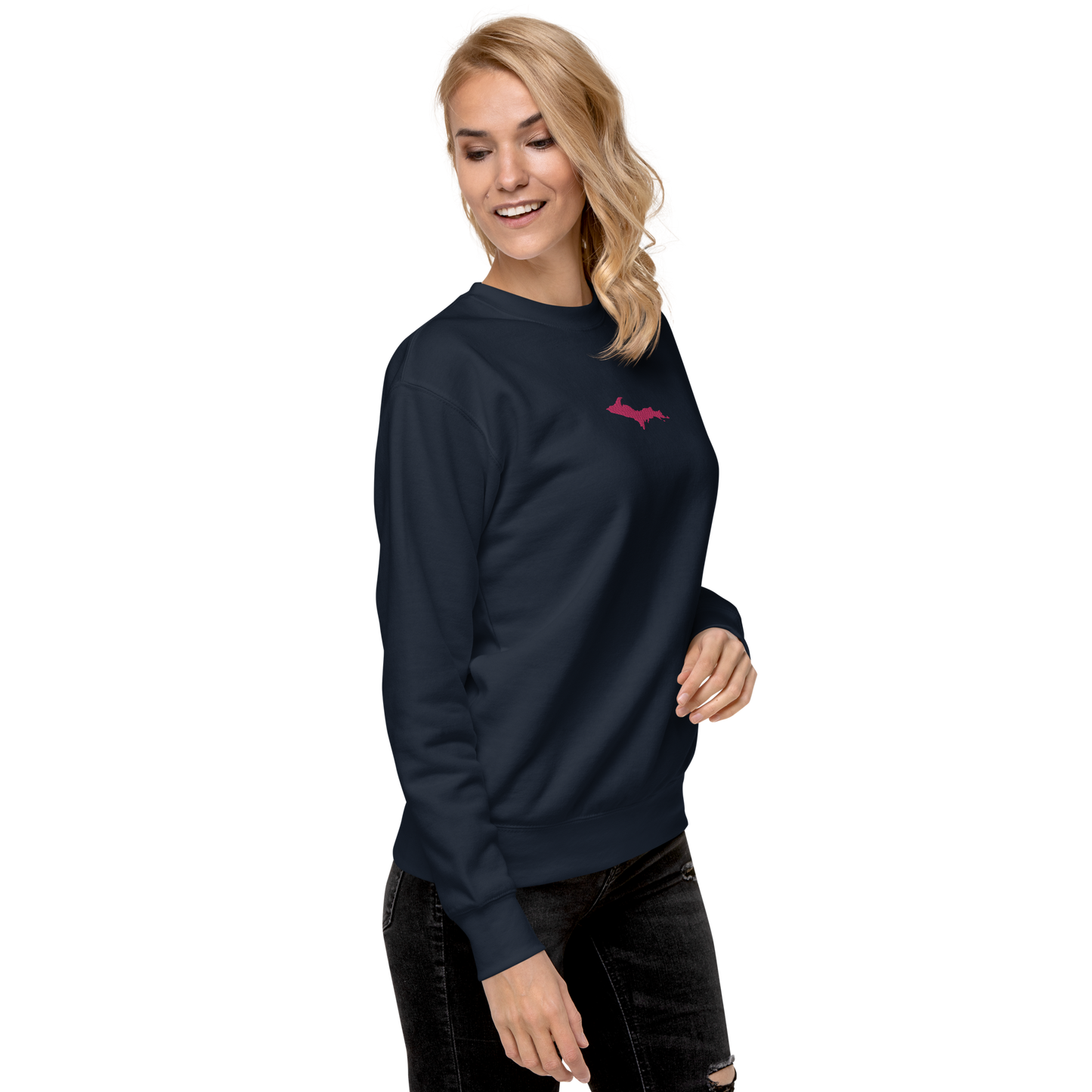 Michigan Upper Peninsula Sweatshirt (w/ Embroidered Pink UP Outline) | Unisex Premium