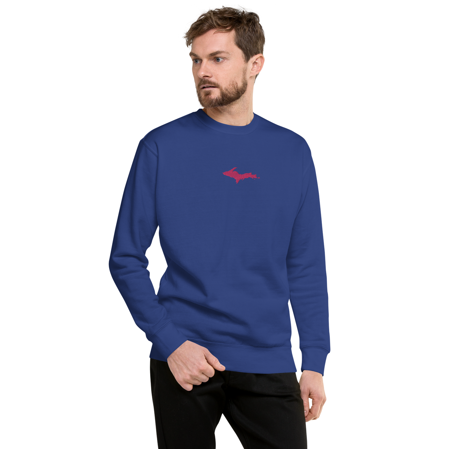 Michigan Upper Peninsula Sweatshirt (w/ Embroidered Pink UP Outline) | Unisex Premium