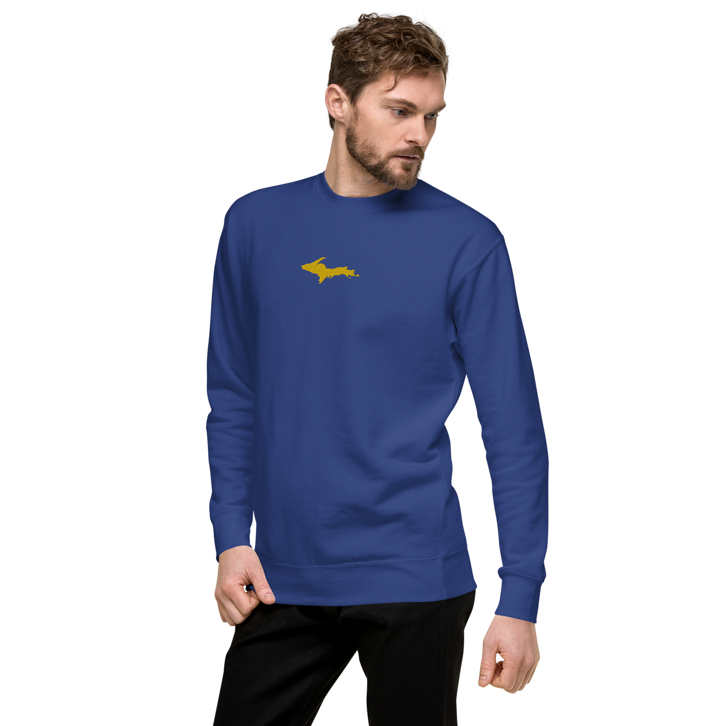 Michigan Upper Peninsula Sweatshirt (w/ Embroidered Gold UP Outline) | Unisex Premium