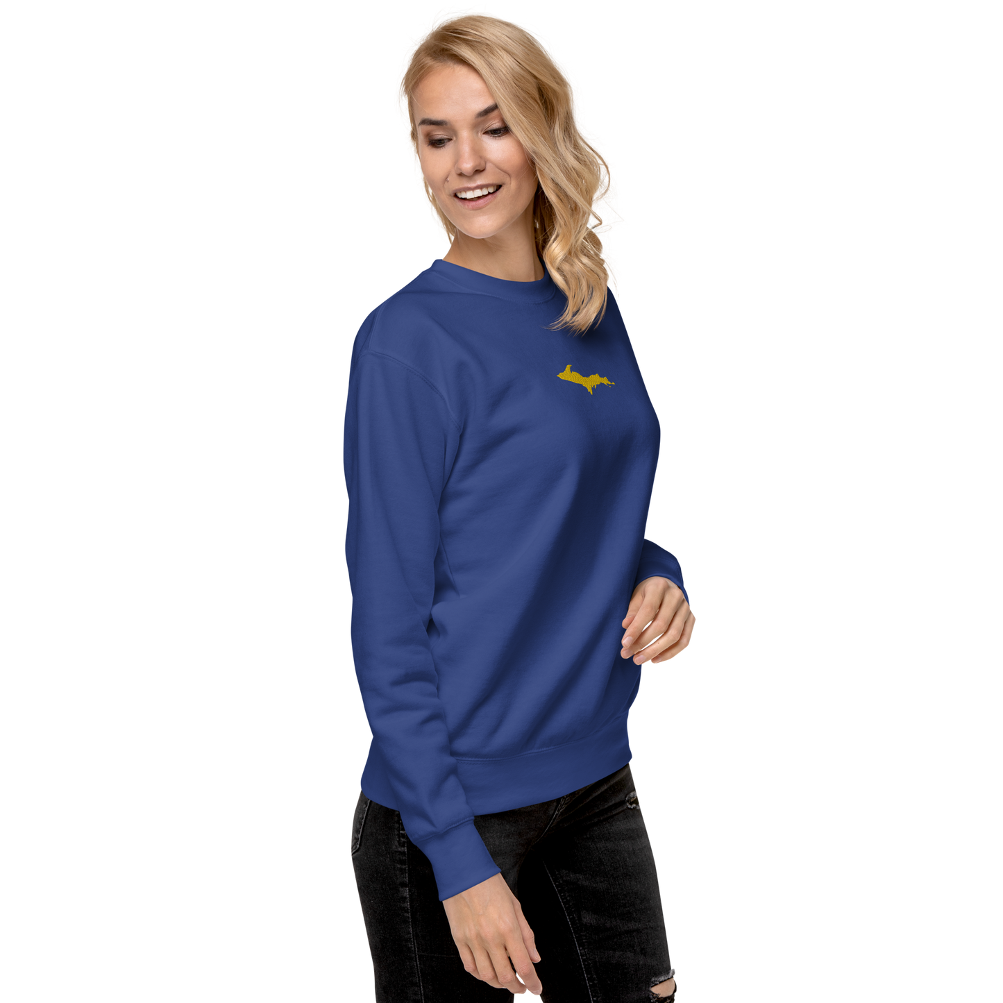 Michigan Upper Peninsula Sweatshirt (w/ Embroidered Gold UP Outline) | Unisex Premium