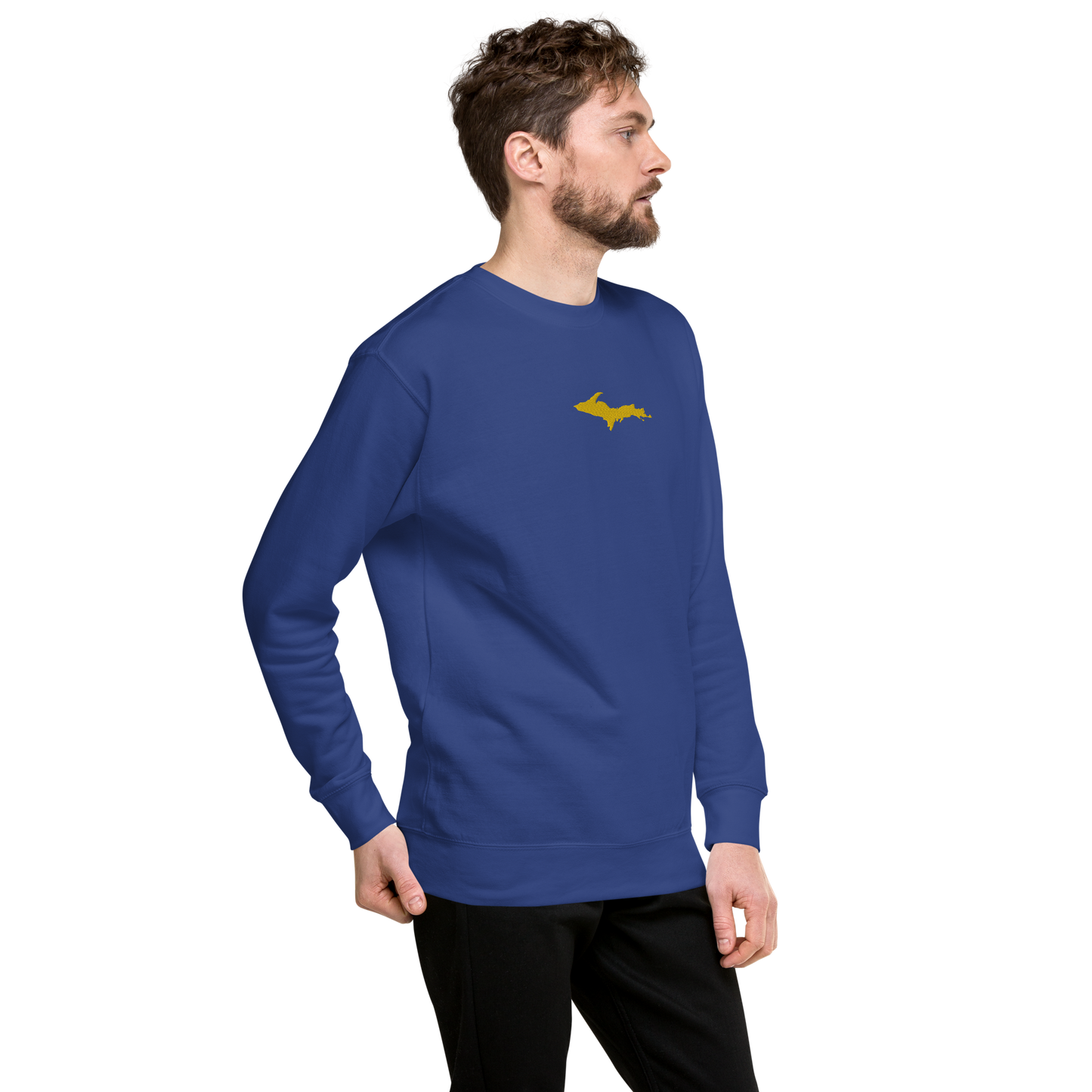 Michigan Upper Peninsula Sweatshirt (w/ Embroidered Gold UP Outline) | Unisex Premium