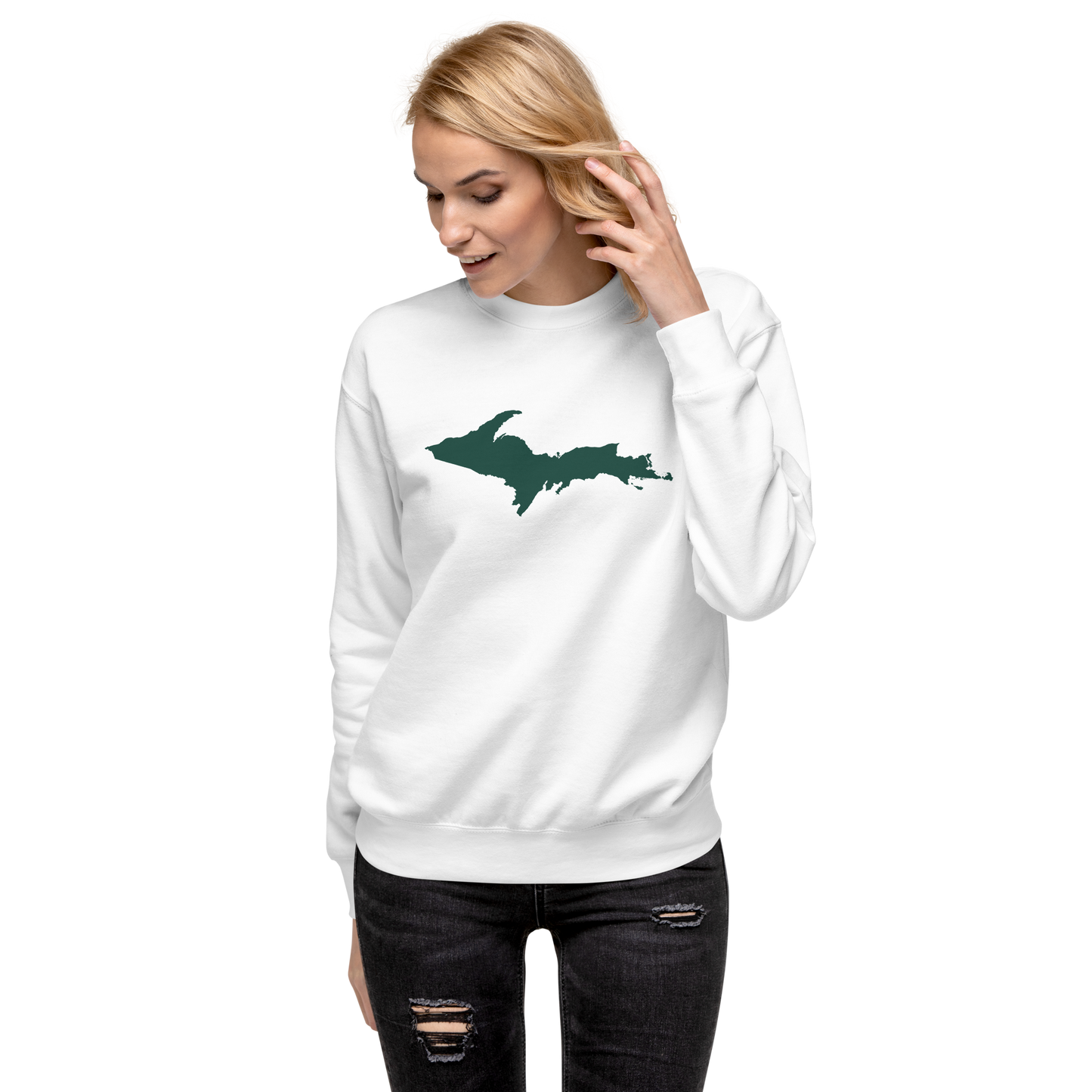 Michigan Upper Peninsula Sweatshirt (w/ Green UP Outline) | Unisex Premium