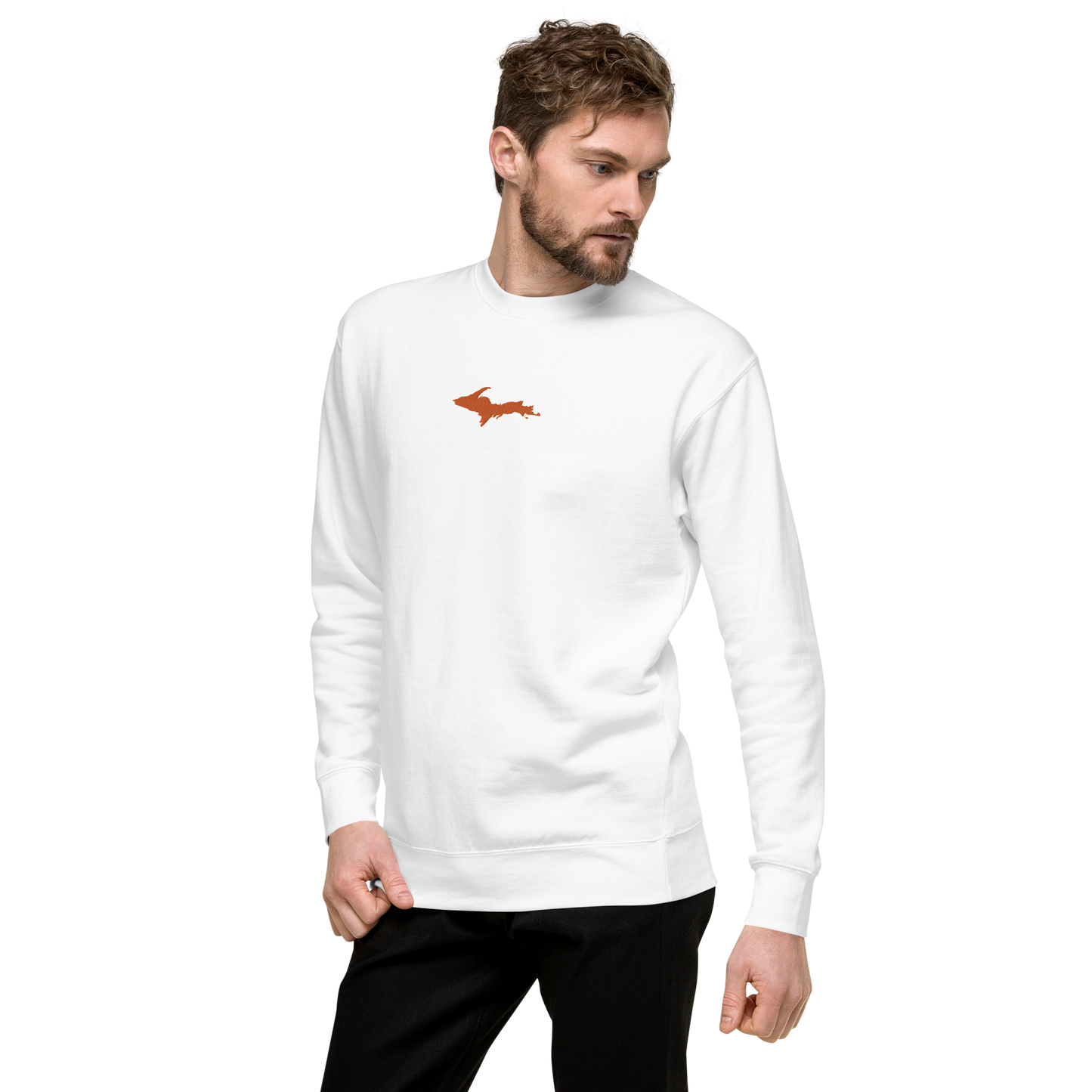 Michigan Upper Peninsula Sweatshirt (w/ Embroidered Orange UP Outline) | Unisex Premium