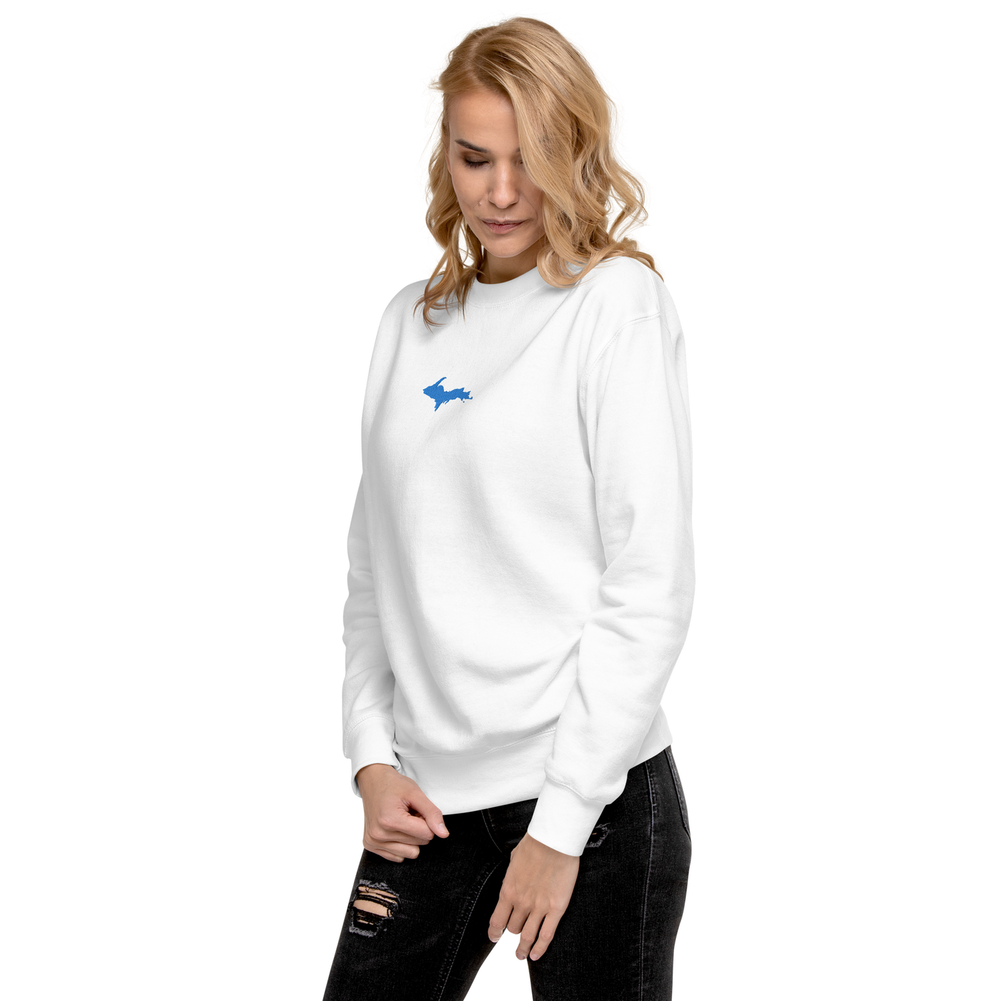 Michigan Upper Peninsula Sweatshirt (w/ Embroidered Azure UP Outline) | Unisex Premium