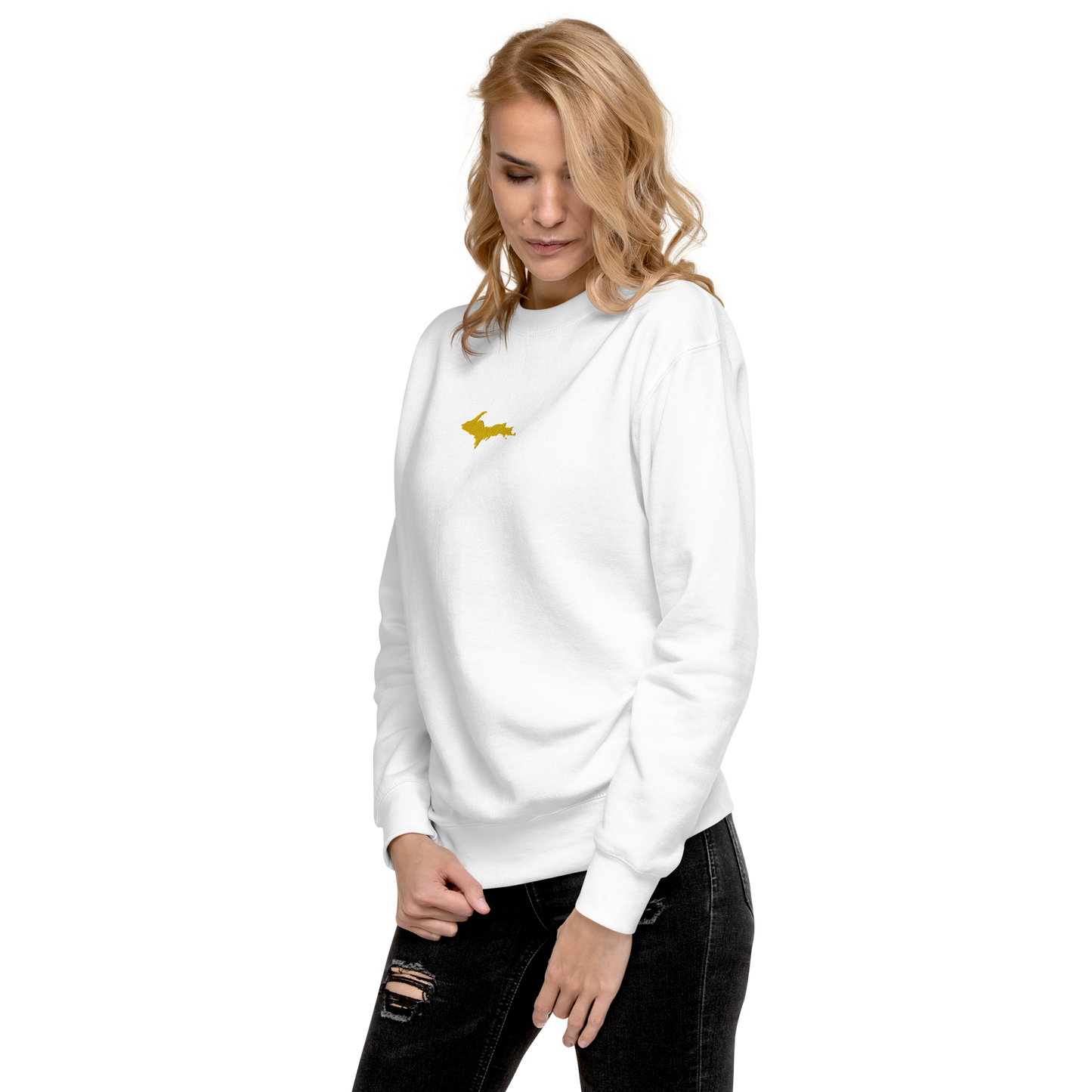 Michigan Upper Peninsula Sweatshirt (w/ Embroidered Gold UP Outline) | Unisex Premium