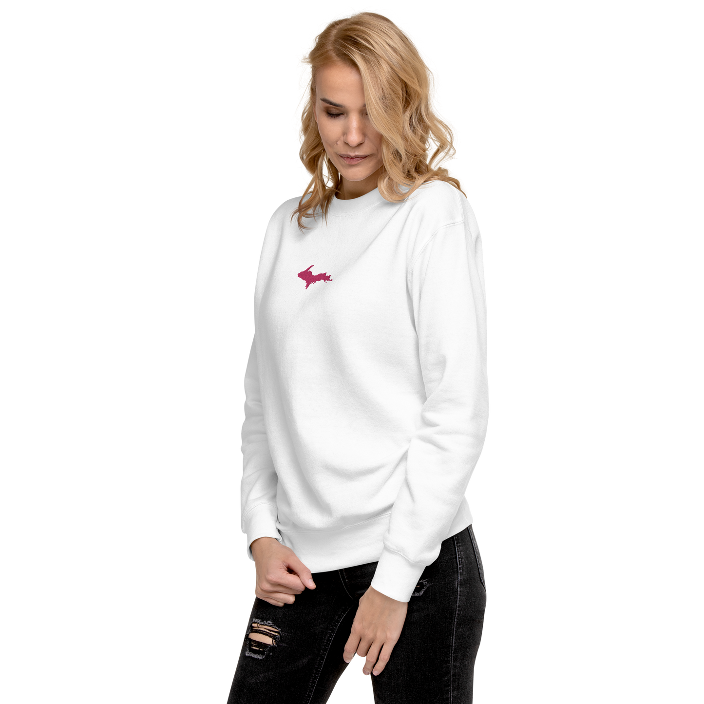 Michigan Upper Peninsula Sweatshirt (w/ Embroidered Pink UP Outline) | Unisex Premium