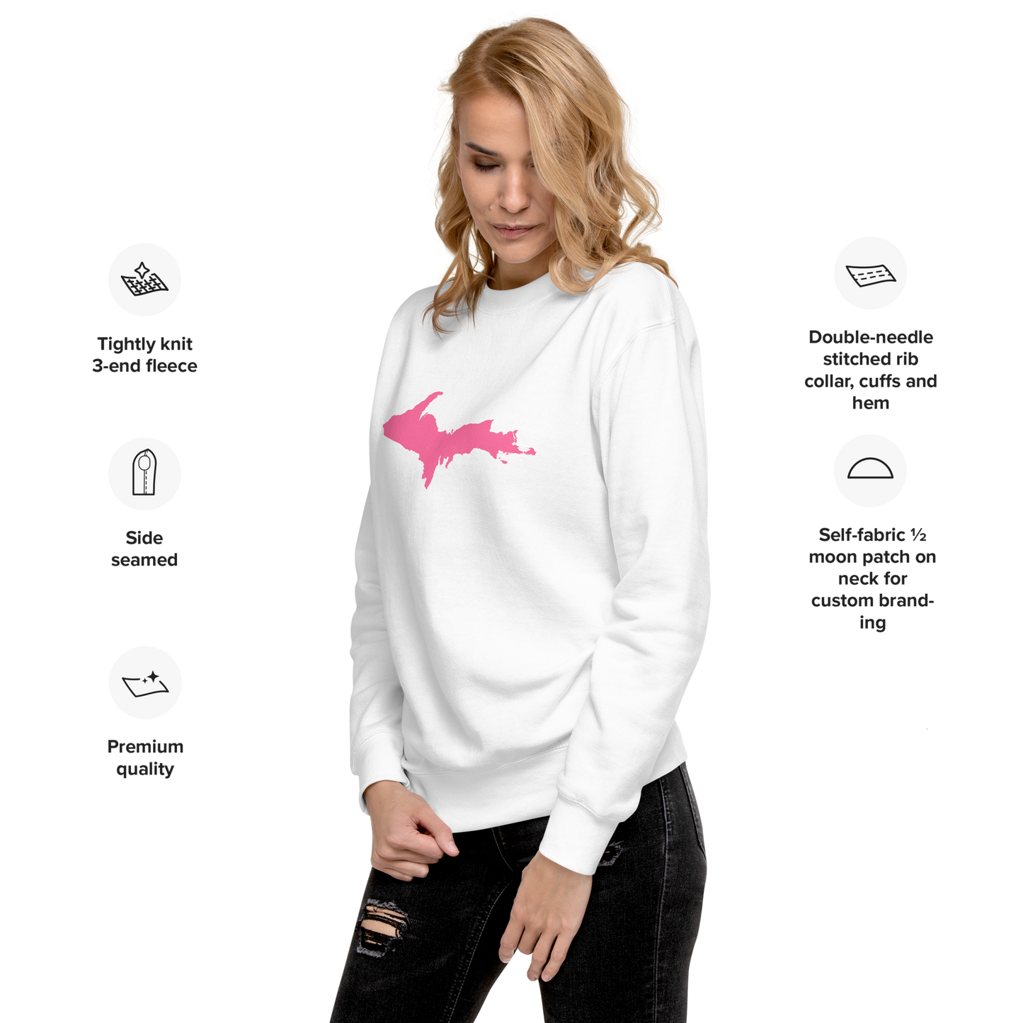 Michigan Upper Peninsula Sweatshirt (w/ Pink UP Outline) | Unisex Premium