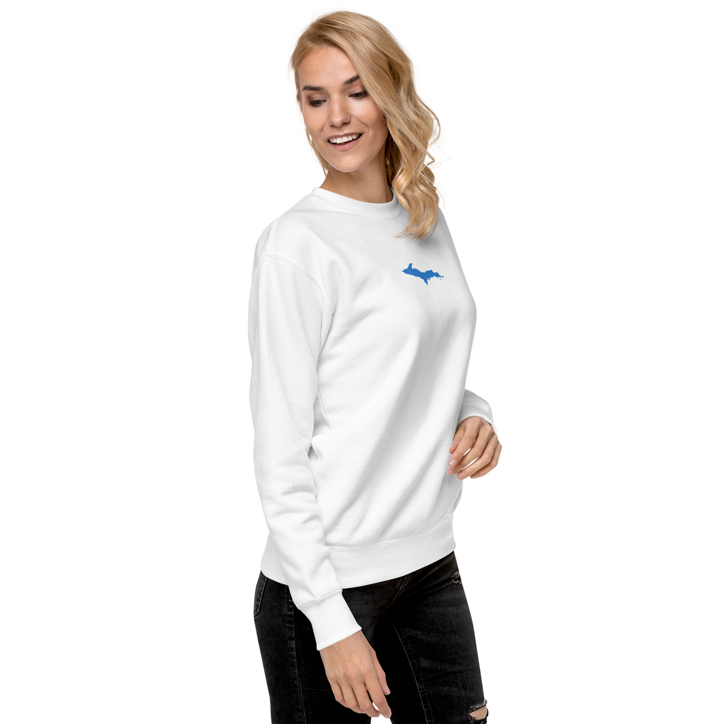 Michigan Upper Peninsula Sweatshirt (w/ Embroidered Azure UP Outline) | Unisex Premium