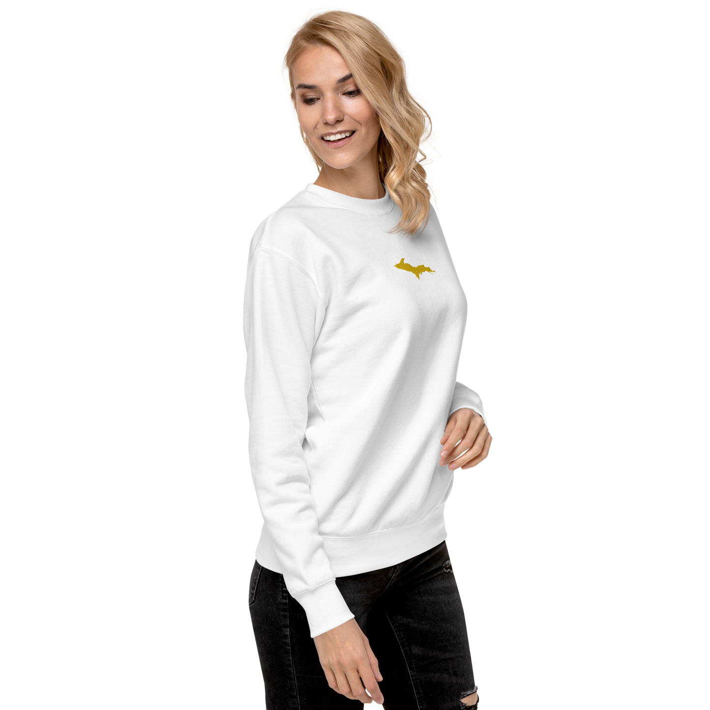 Michigan Upper Peninsula Sweatshirt (w/ Embroidered Gold UP Outline) | Unisex Premium