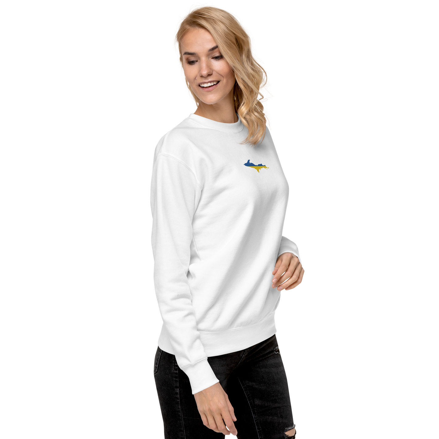 Michigan Upper Peninsula Sweatshirt (Embroidered w/ UP Ukraine Flag Outline) | Unisex Premium