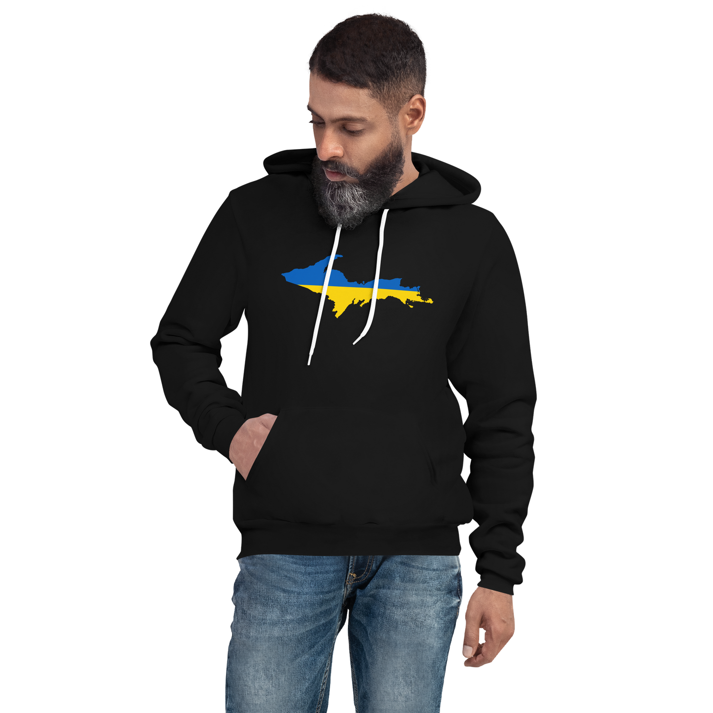 Michigan Upper Peninsula Hoodie (w/ UP Ukraine Flag Outline) | Unsiex Cloud Fleece