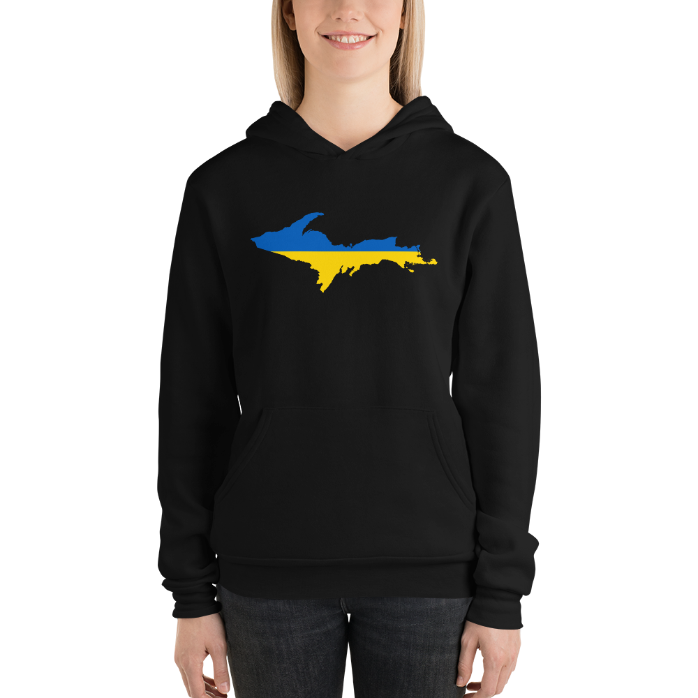 Michigan Upper Peninsula Hoodie (w/ UP Ukraine Flag Outline) | Unsiex Cloud Fleece