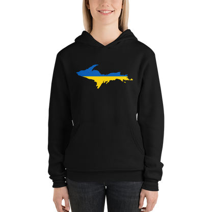 Michigan Upper Peninsula Hoodie (w/ UP Ukraine Flag Outline) | Unsiex Cloud Fleece