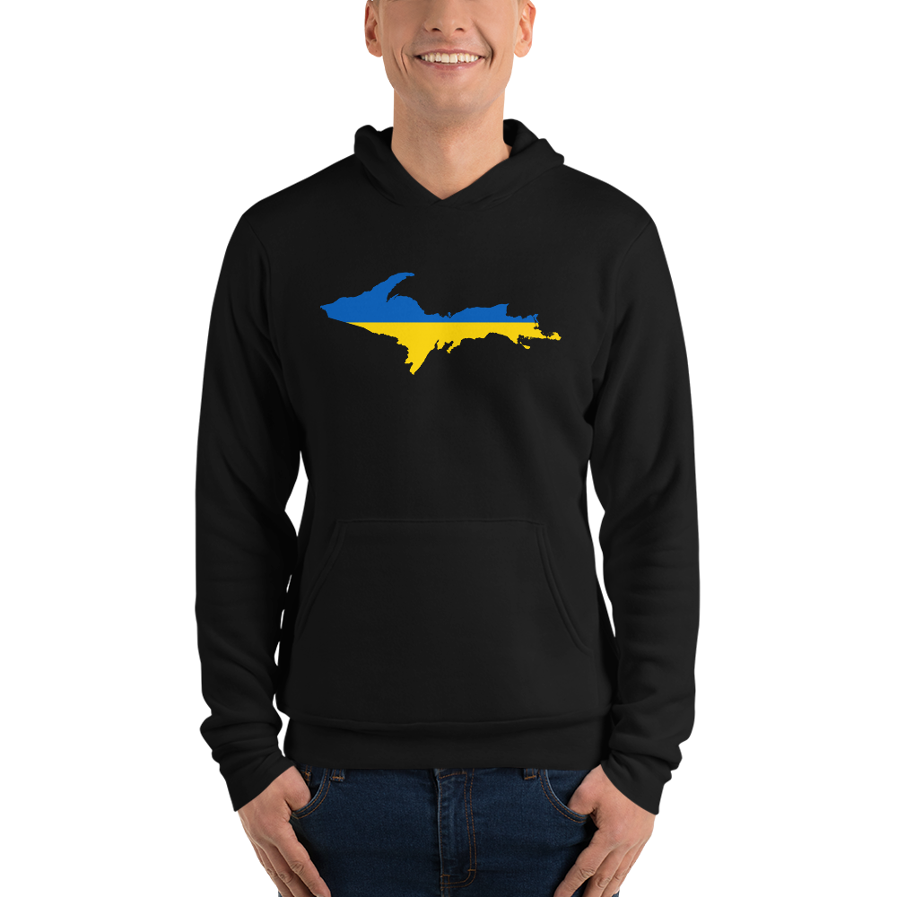 Michigan Upper Peninsula Hoodie (w/ UP Ukraine Flag Outline) | Unsiex Cloud Fleece