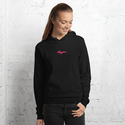 Michigan Upper Peninsula Hoodie (w/ Embroidered Pink UP Outline) | Unisex Cloud Fleece