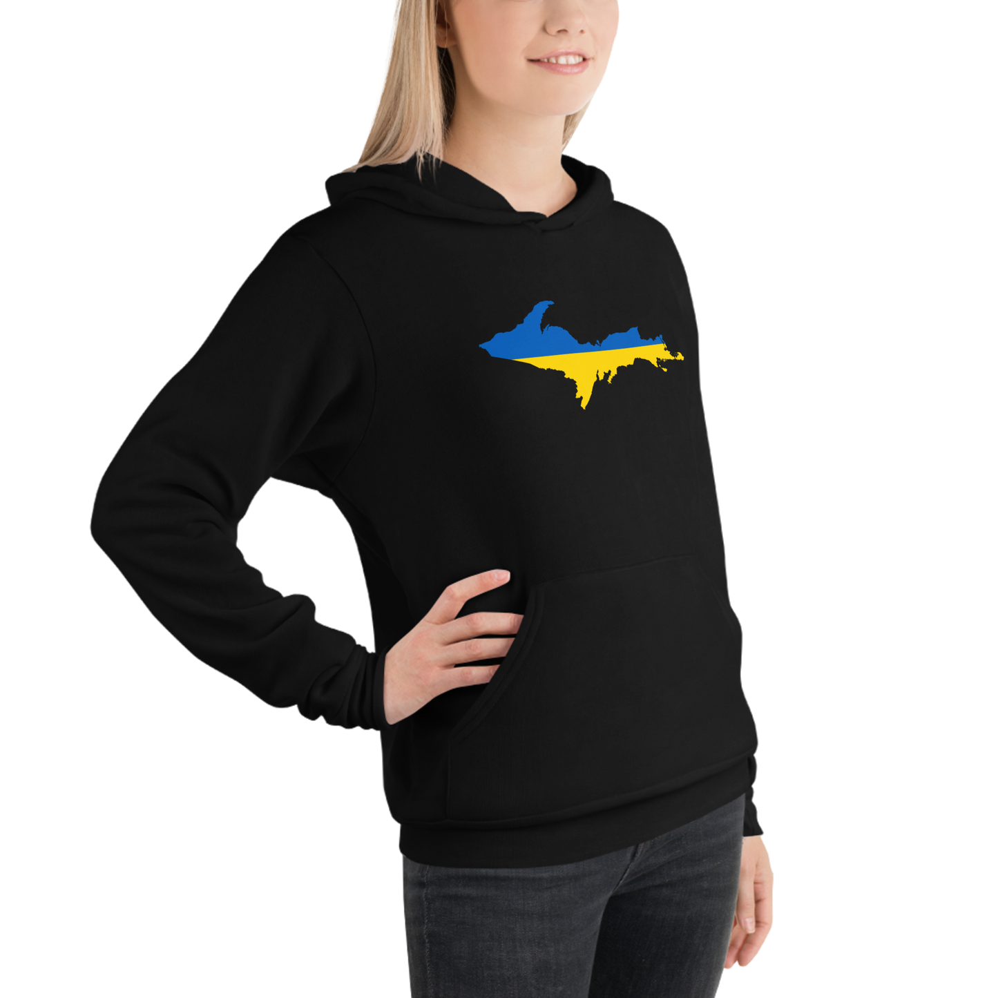 Michigan Upper Peninsula Hoodie (w/ UP Ukraine Flag Outline) | Unsiex Cloud Fleece