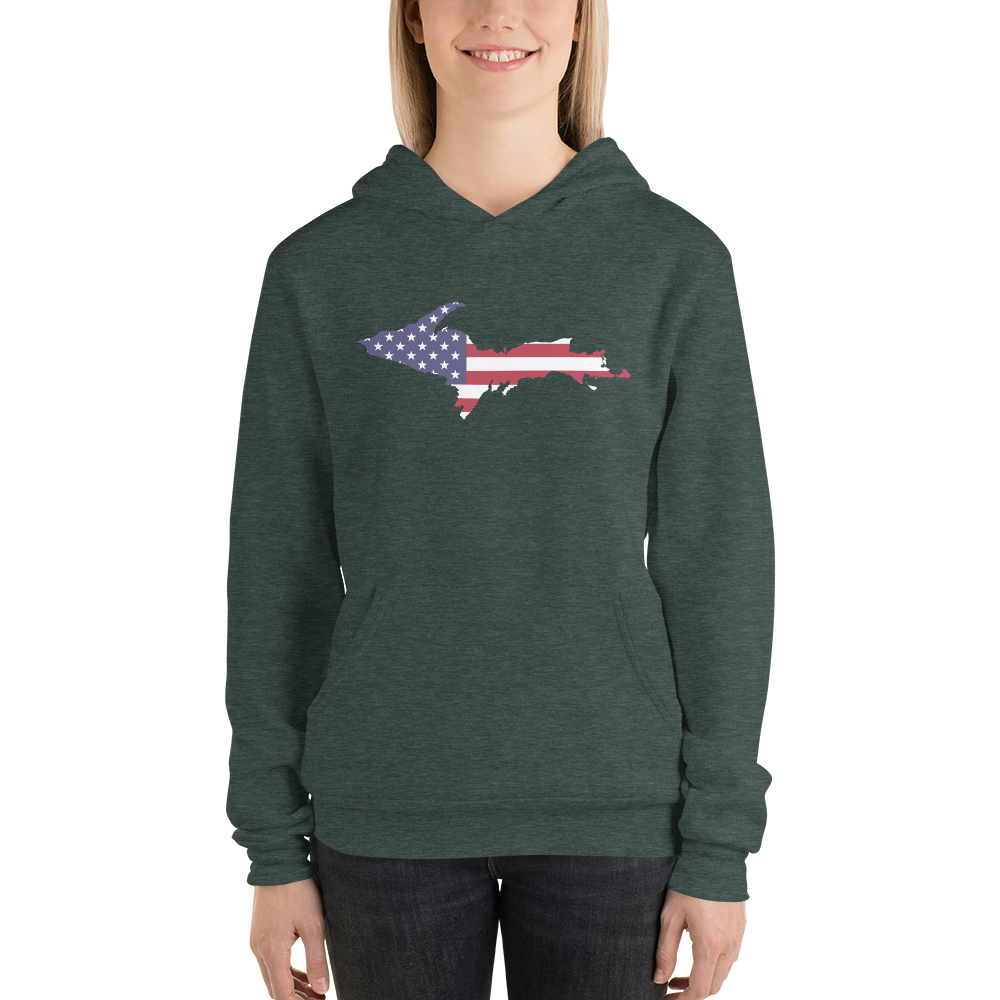 Michigan Upper Peninsula Hoodie (w/ UP MI USA Flag Outline) | Unisex Cloud Fleece